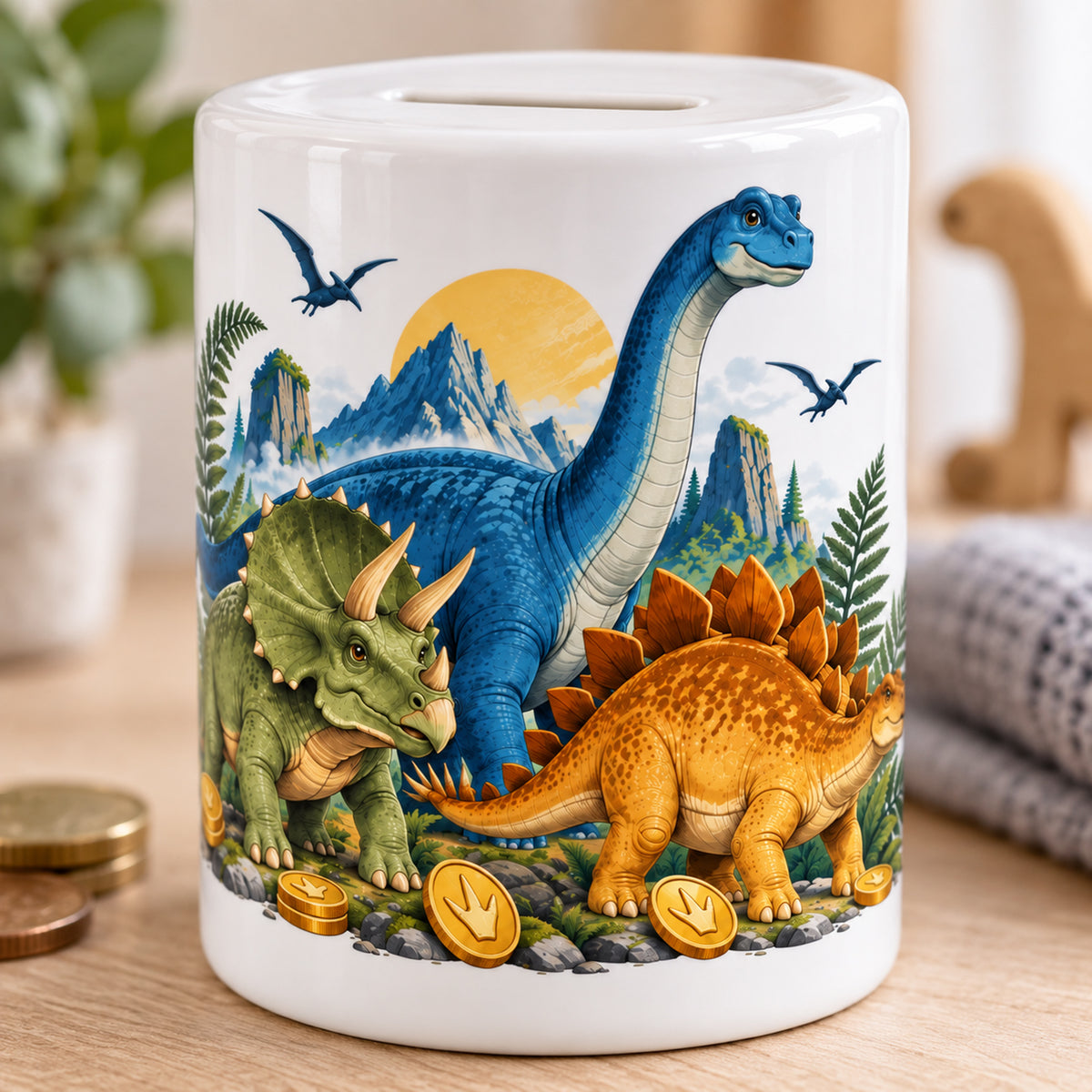 Dino-Spardose mit Namen – Dino-Team – Motivdetail