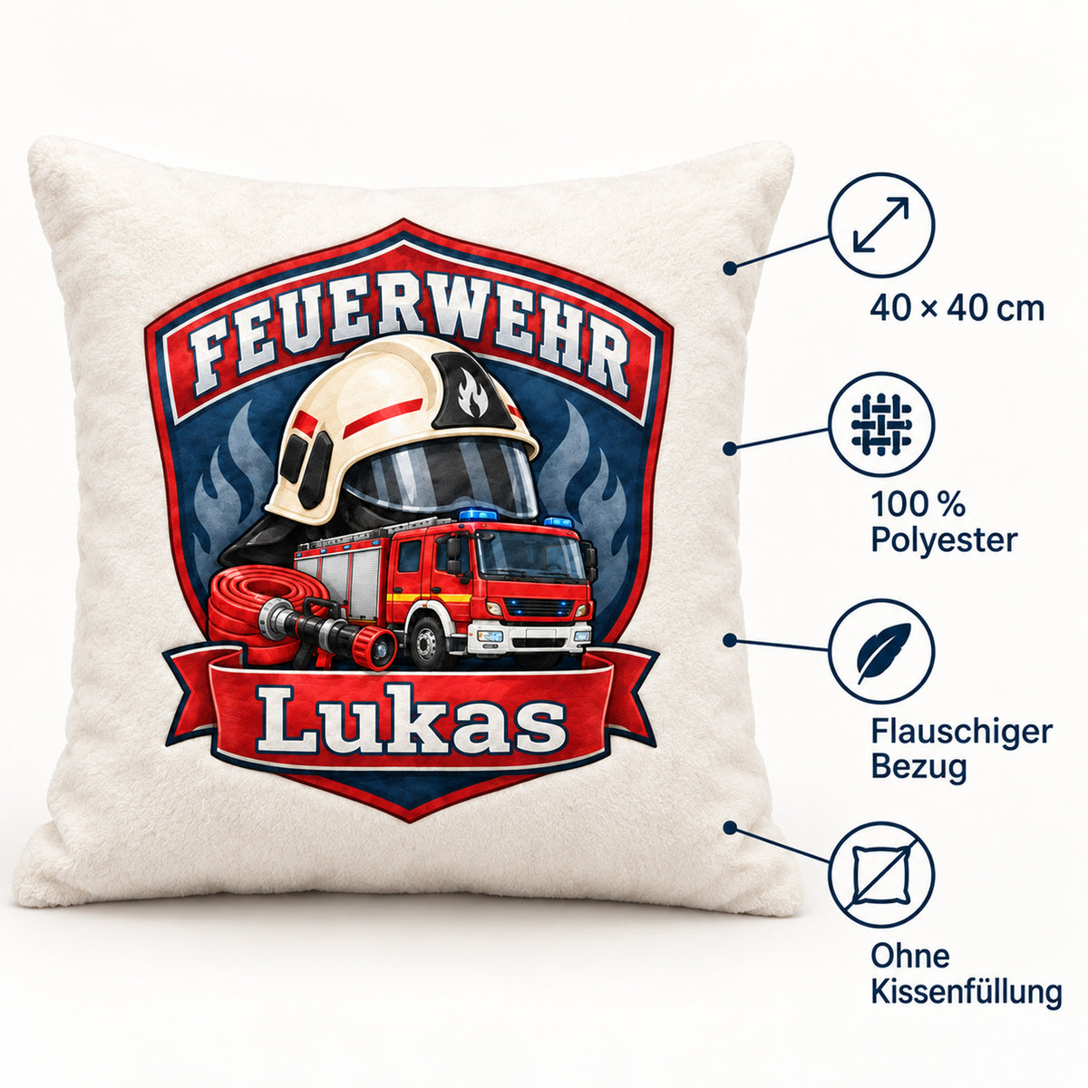 Feuerwehr-Abzeichen: Produktdetails: 40 × 40 cm, 100 % Polyester, ohne Füllung.