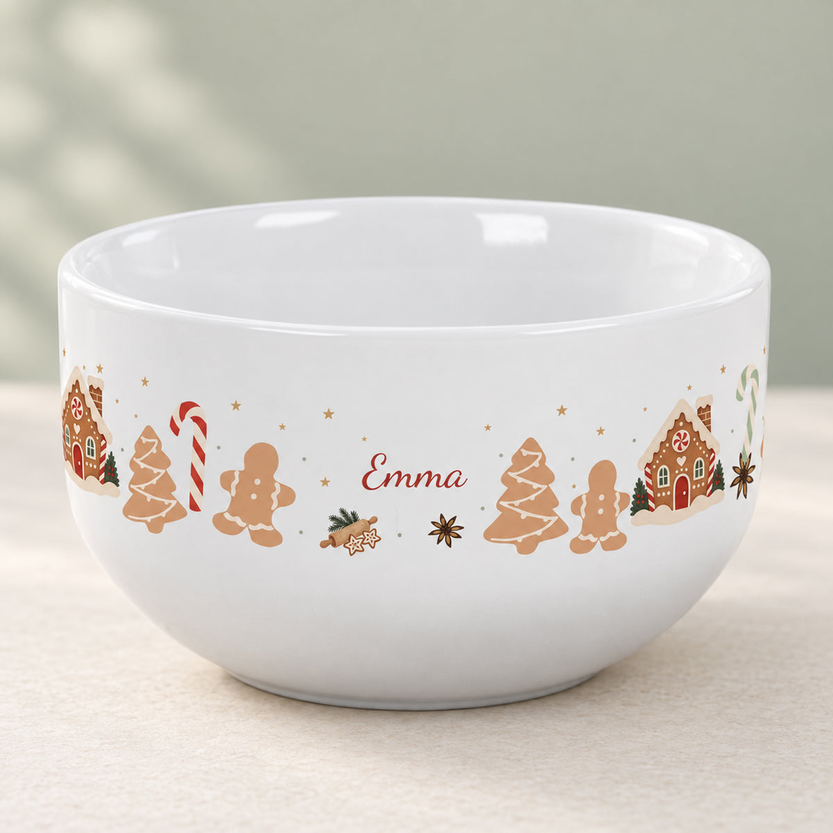 Weiße Müslischale Weihnachtsbäckerei mit dem Beispielnamen Emma