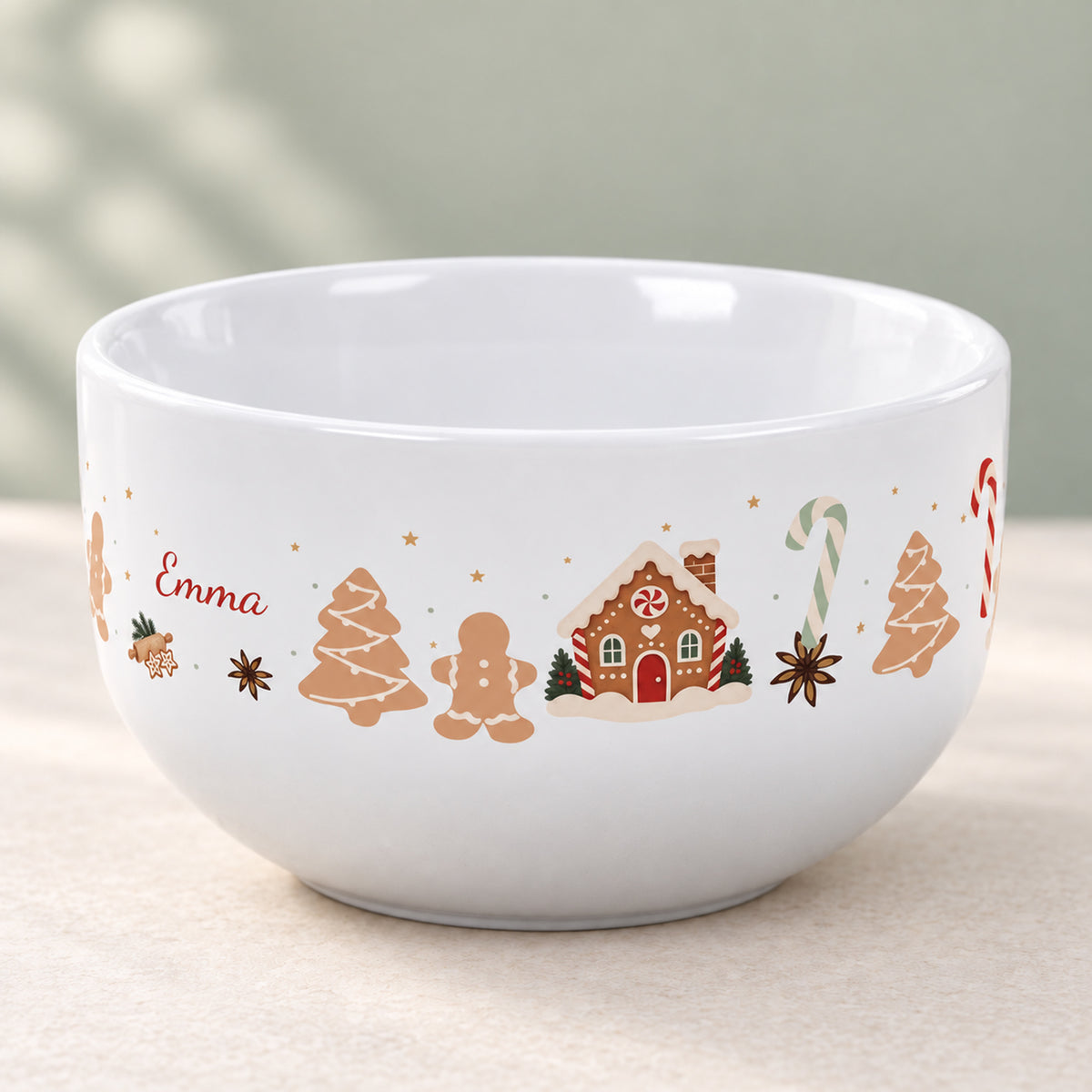 Seitliche Ansicht des umlaufenden Weihnachtsmotivs Weihnachtsbäckerei
