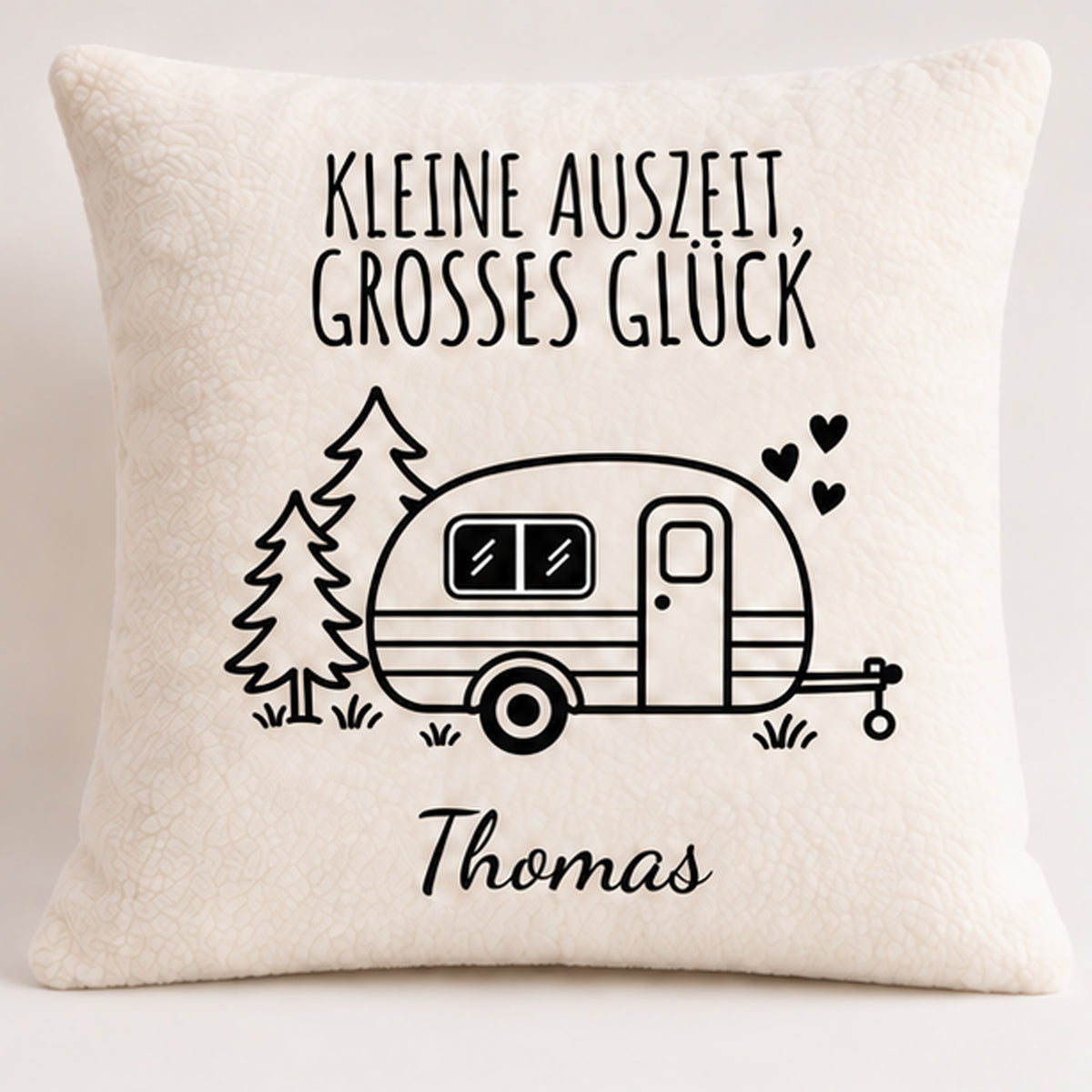 Hauptansicht: Camping-Kissenbezug Kleine Auszeit, großes Glück, personalisiert mit Thomas