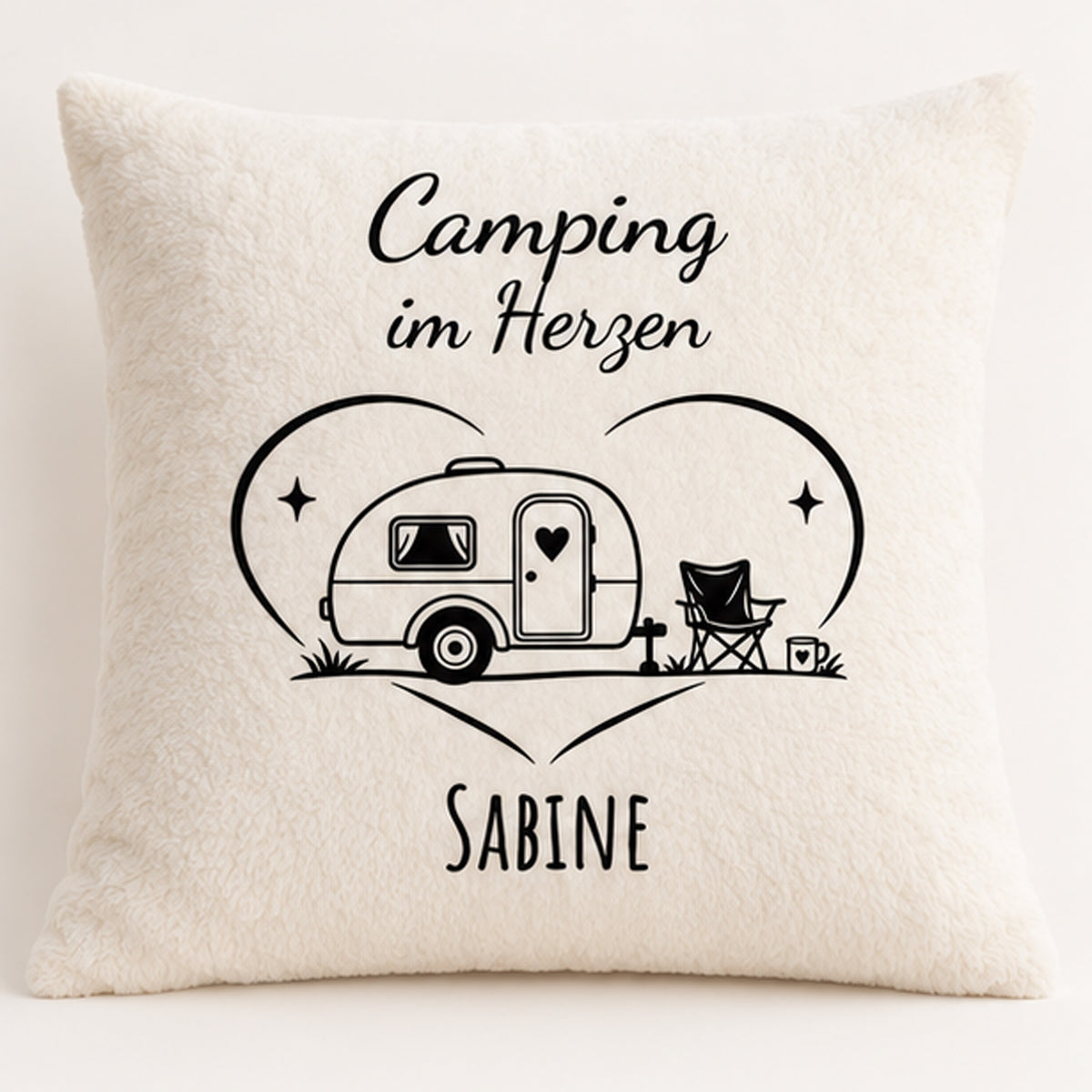 Hauptansicht: Camping-Kissenbezug Camping im Herzen, personalisiert mit Sabine