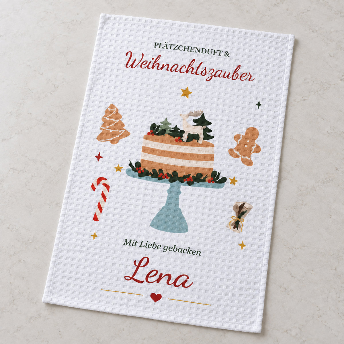 Geschirrtuch Weihnachtsbäckerei mit Namen – Weihnachten – grobes Waffelgewebe, Bild 3
