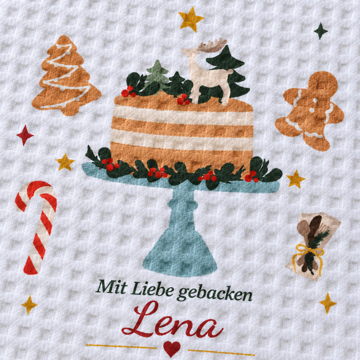 Geschirrtuch Weihnachtsbäckerei mit Namen – Weihnachten – grobes Waffelgewebe, Bild 6