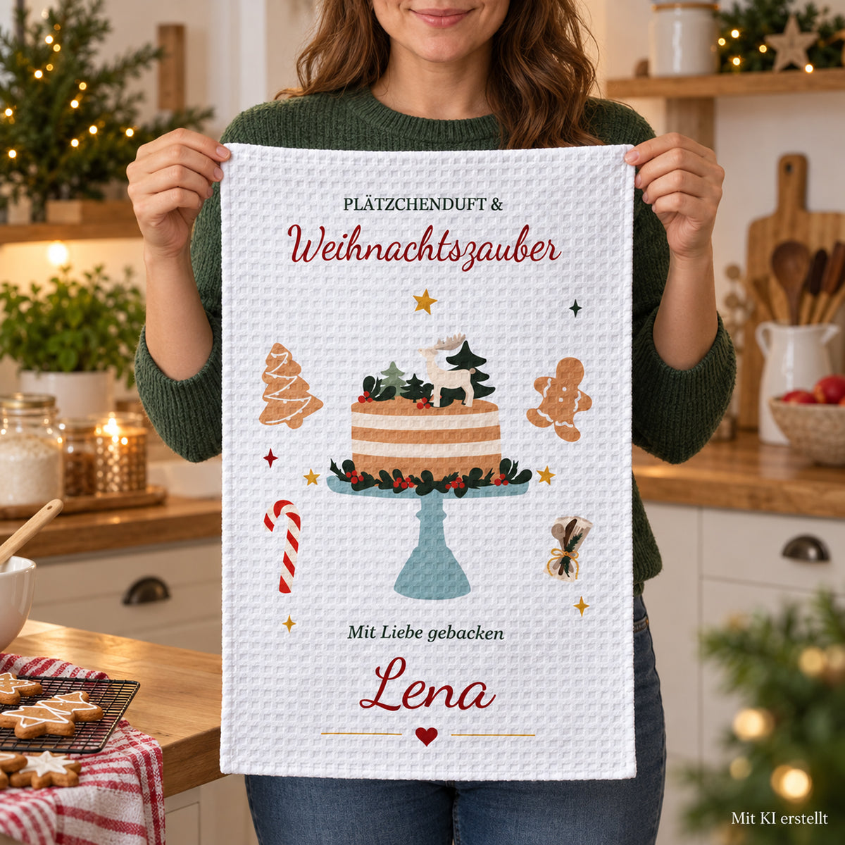 Geschirrtuch Weihnachtsbäckerei mit Namen – Weihnachten – grobes Waffelgewebe, Bild 7