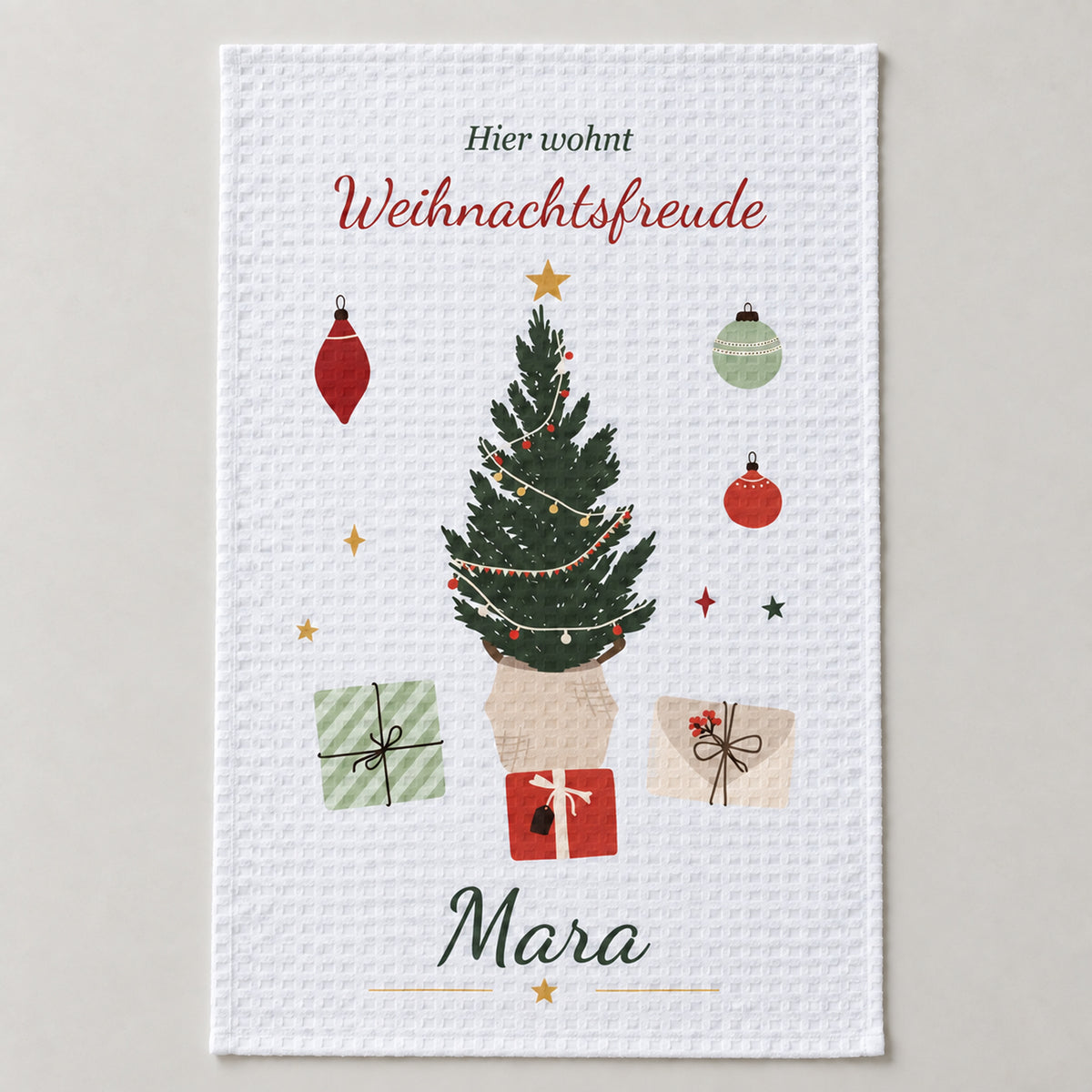 Geschirrtuch Weihnachtsbaum mit Namen – Weihnachten – grobes Waffelgewebe, Bild 1