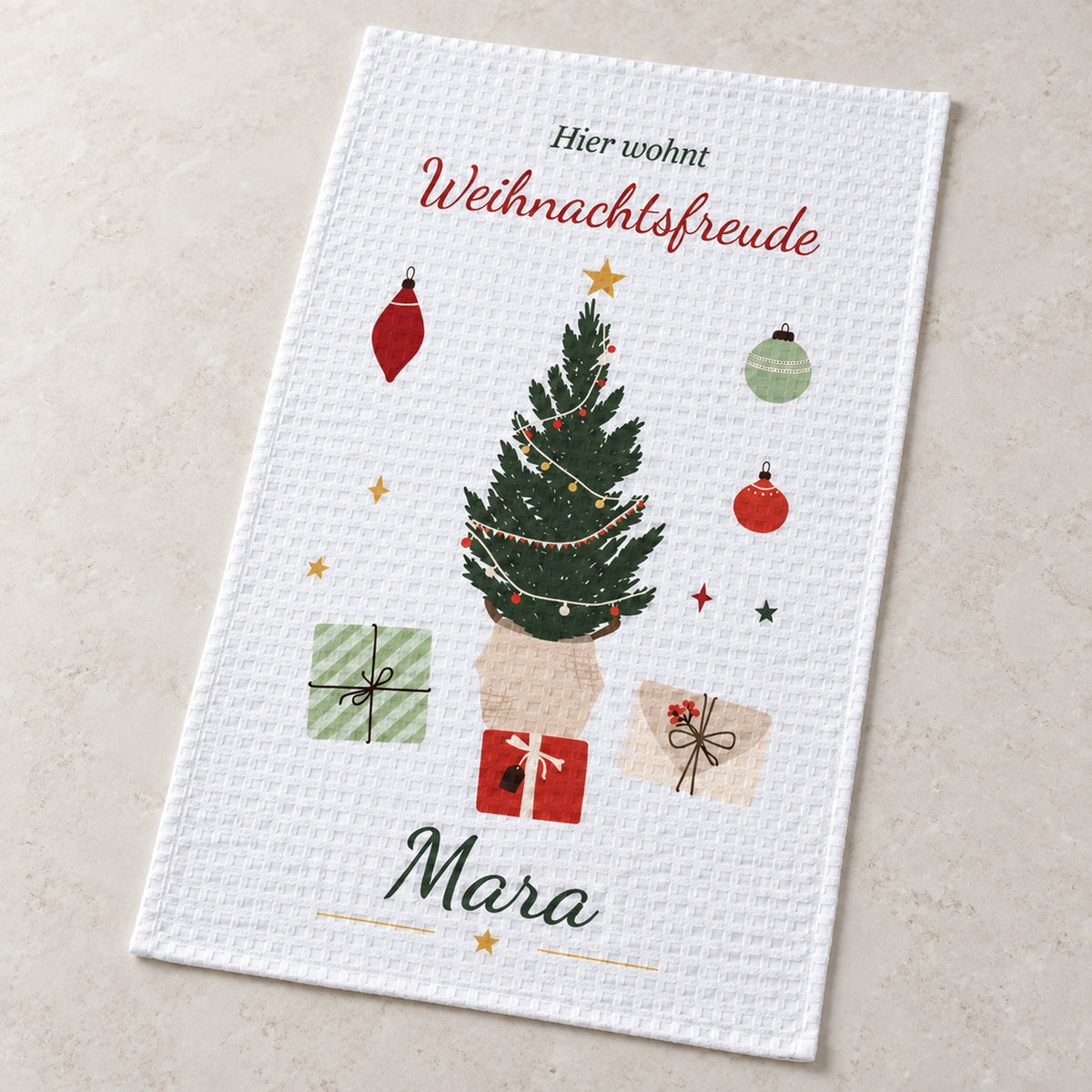 Geschirrtuch Weihnachtsbaum mit Namen – Weihnachten – grobes Waffelgewebe, Bild 3