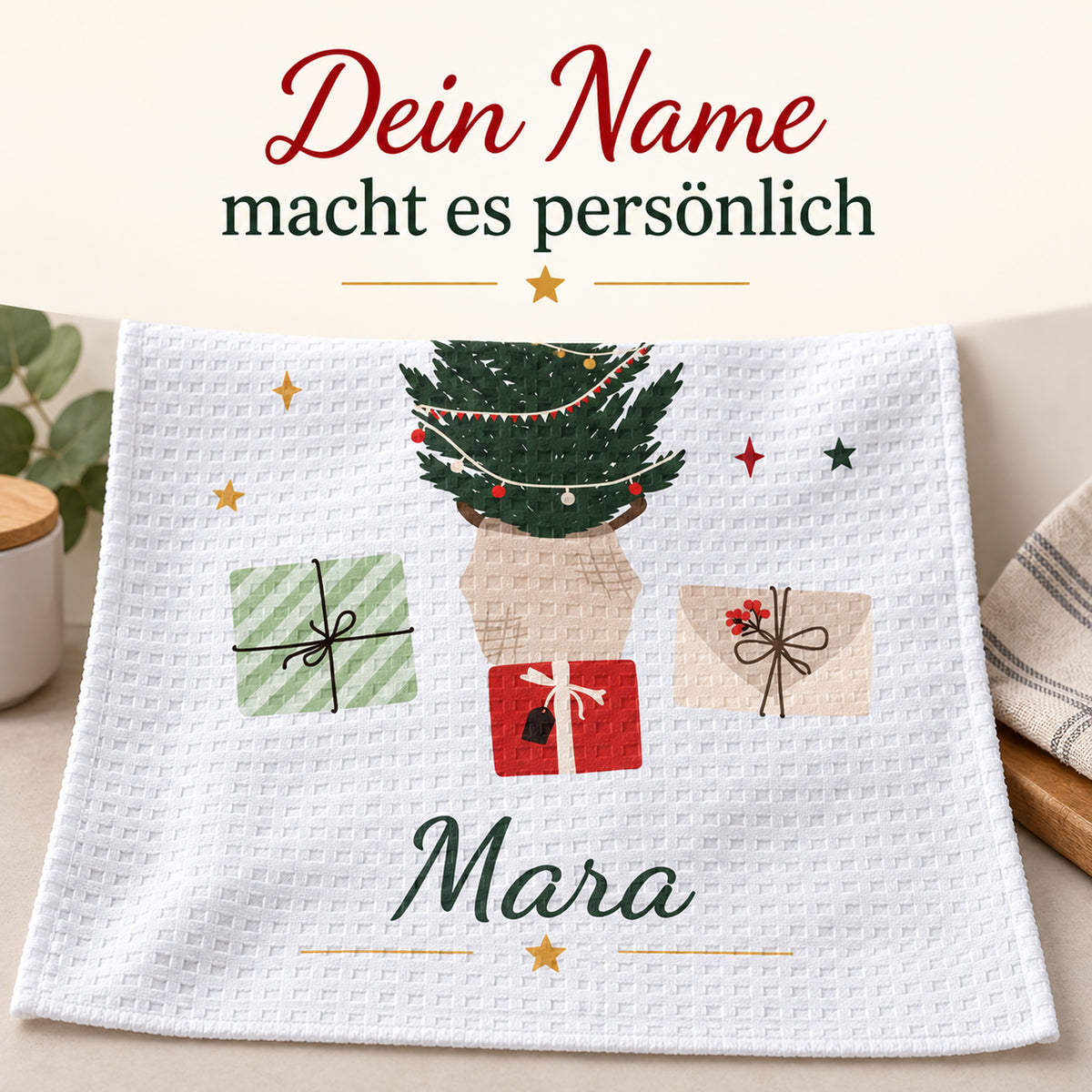 Geschirrtuch Weihnachtsbaum mit Namen – Weihnachten – grobes Waffelgewebe, Bild 5