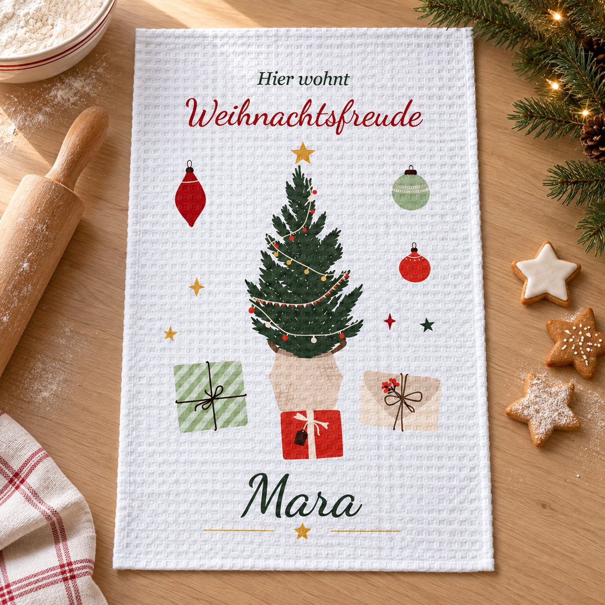 Geschirrtuch Weihnachtsbaum mit Namen – Weihnachten – grobes Waffelgewebe, Bild 8