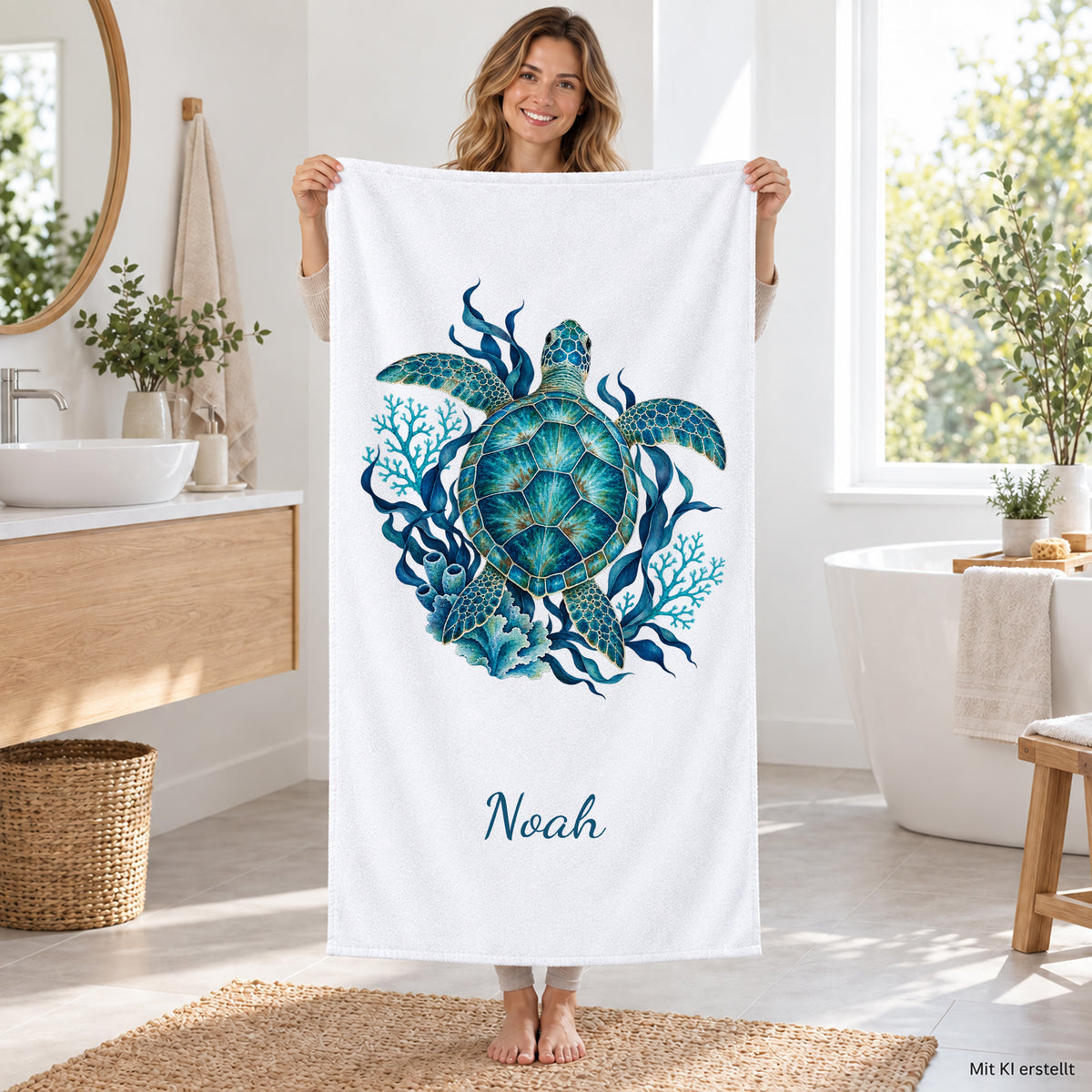 Personalisiertes Schildkröten-Handtuch Ozean in Aquarell – badezimmer person