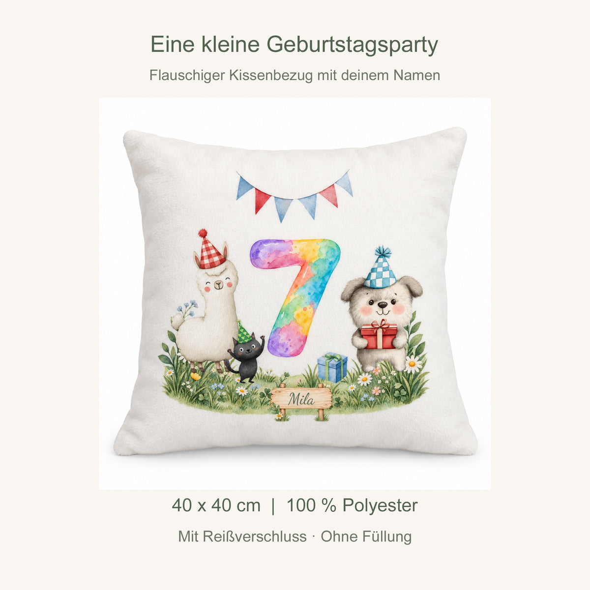 Produktdetails: Kissenbezug 40 x 40 cm, 100 % Polyester, mit Reißverschluss, ohne Füllung; Zahl 7.