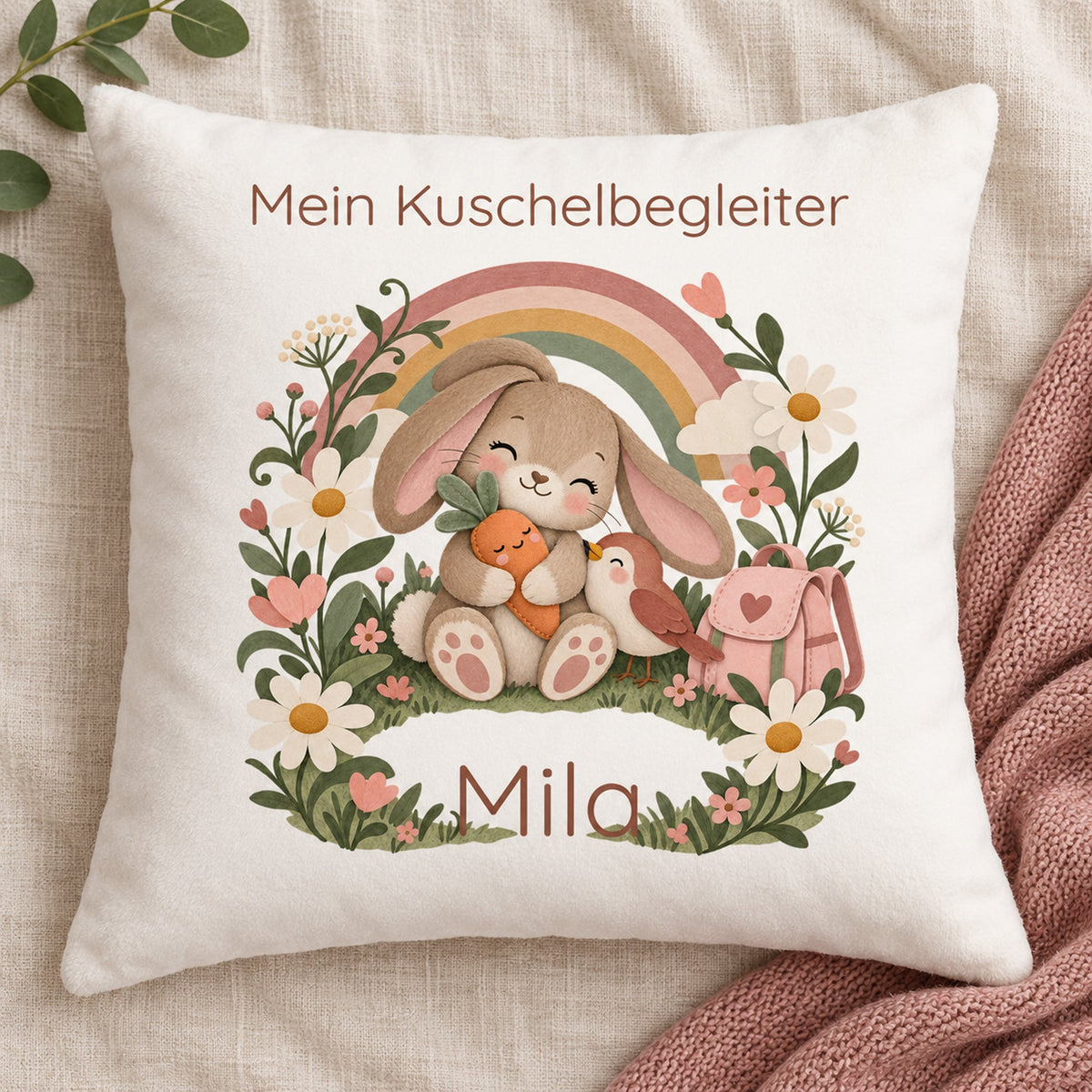 Personalisierter Hase-Kissenbezug mit Mein Kuschelbegleiter – Ansicht 2