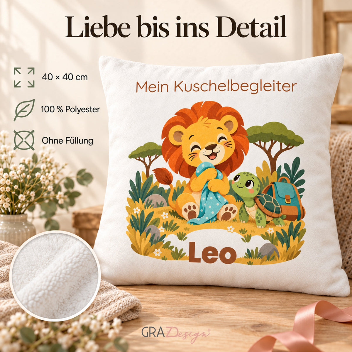 Personalisierter Löwe-Kissenbezug mit Mein Kuschelbegleiter – Ansicht 4
