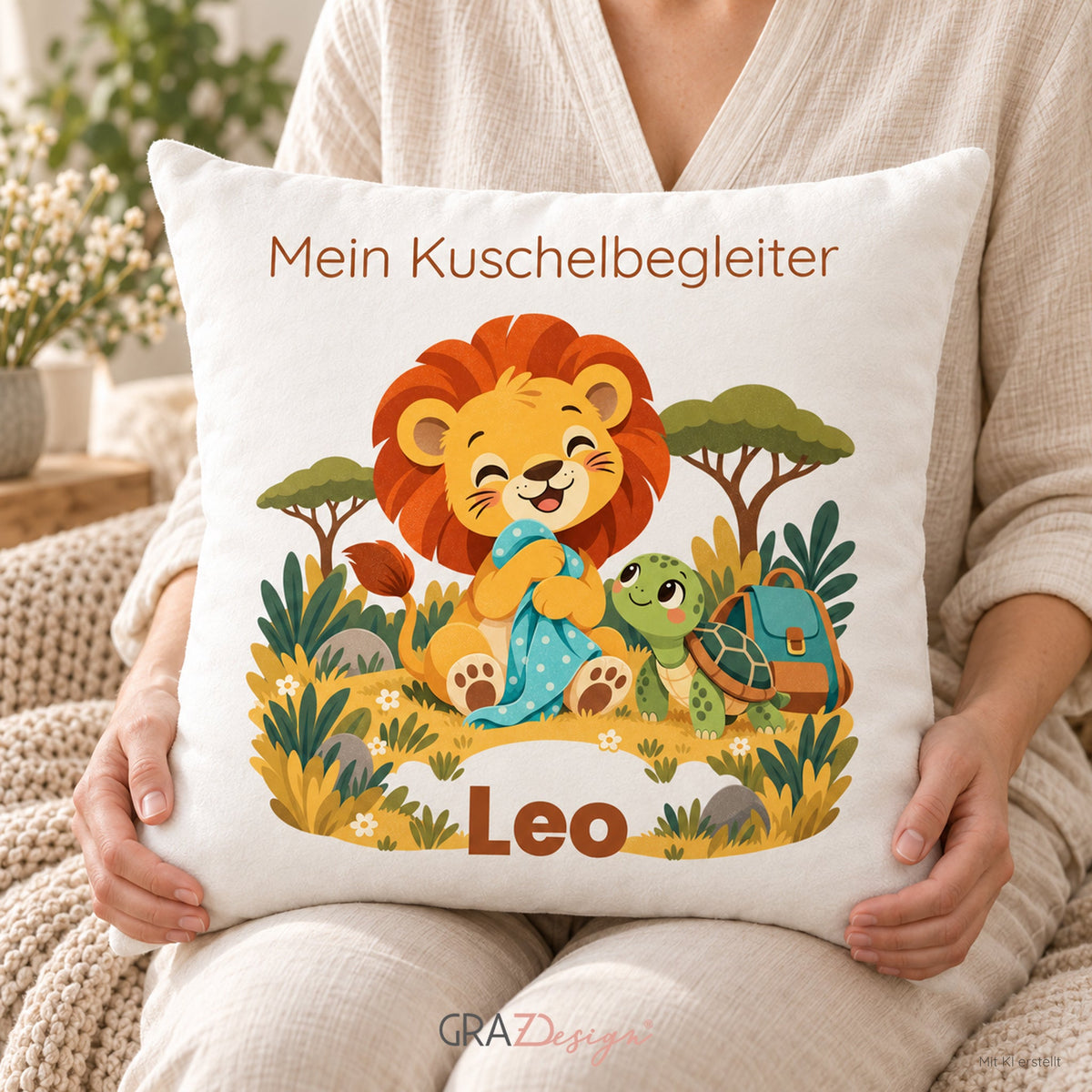 Personalisierter Löwe-Kissenbezug mit Mein Kuschelbegleiter – Ansicht 7