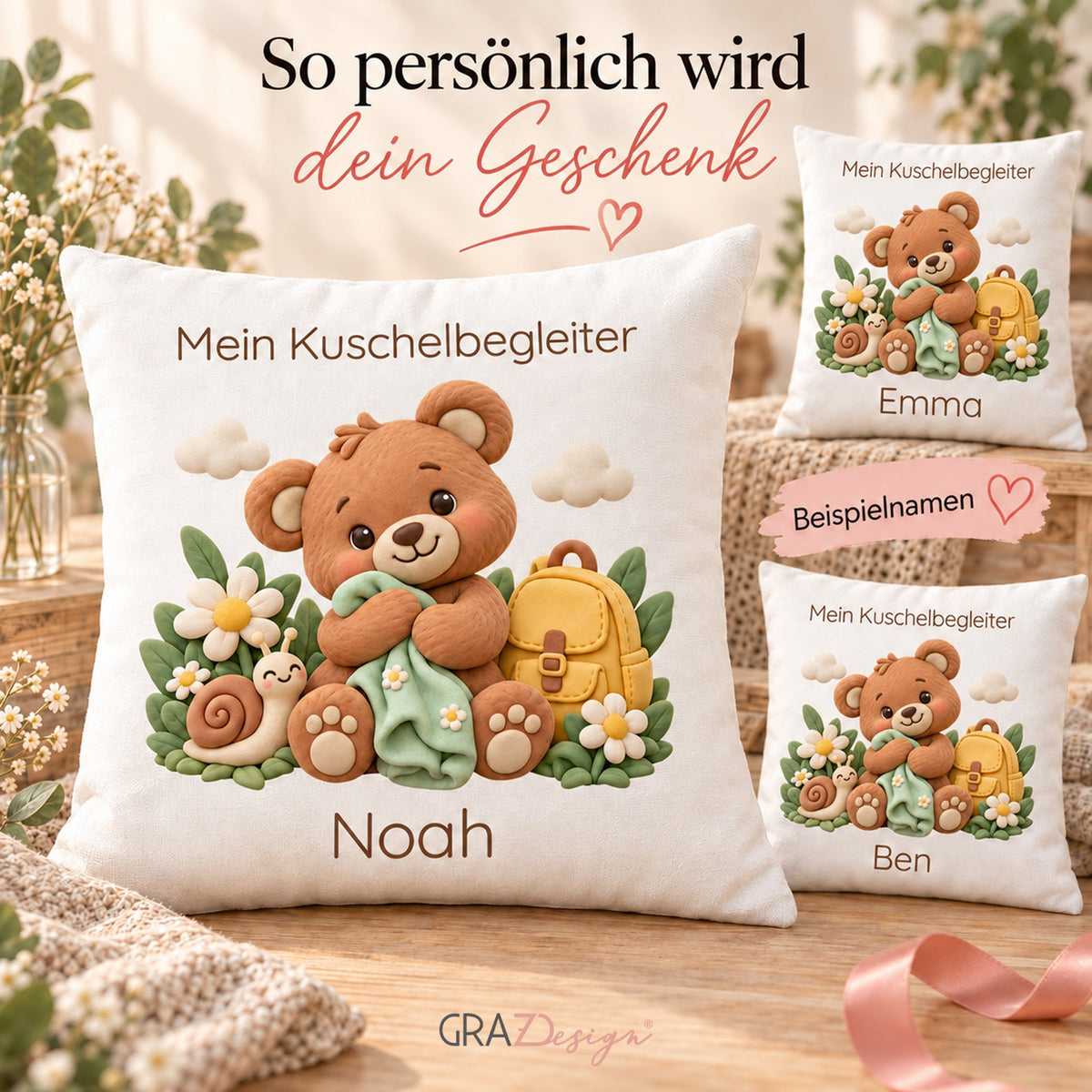 Personalisierter Bär-Kissenbezug mit Mein Kuschelbegleiter – Ansicht 5