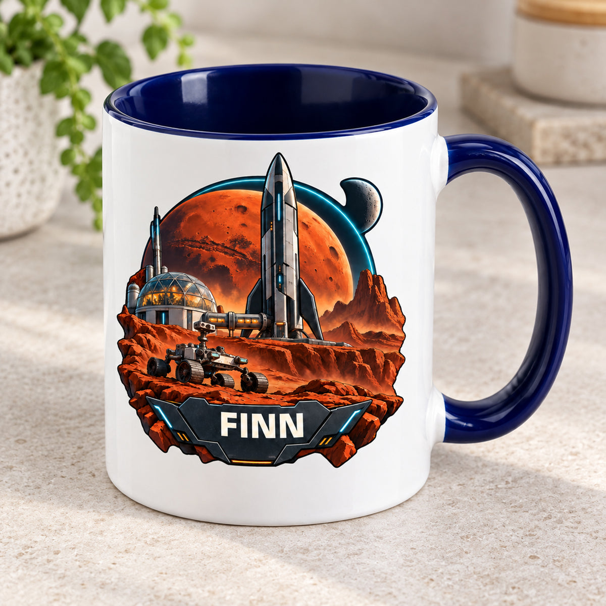 Tasse Marsbasis mit sichtbarer dunkelblauer Innenseite