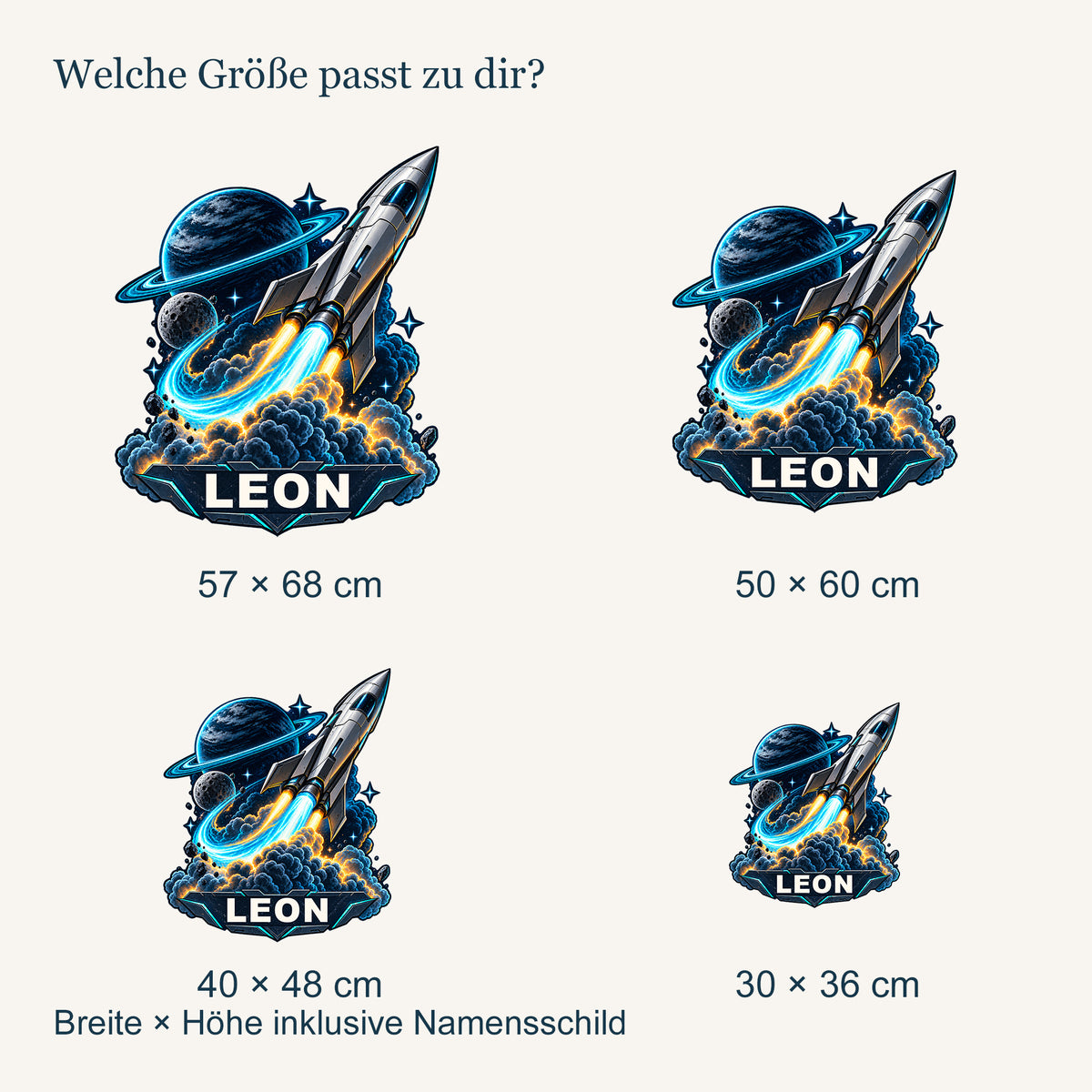 Personalisiertes Wandtattoo Neonstart – groessenvergleich