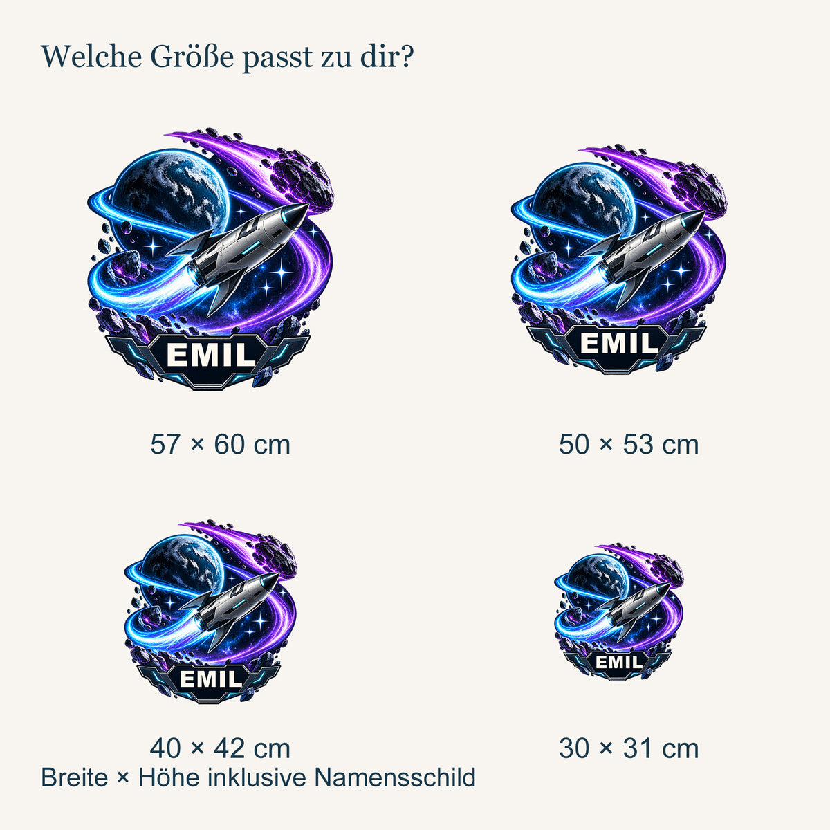 Personalisiertes Wandtattoo Kometenflug – groessenvergleich