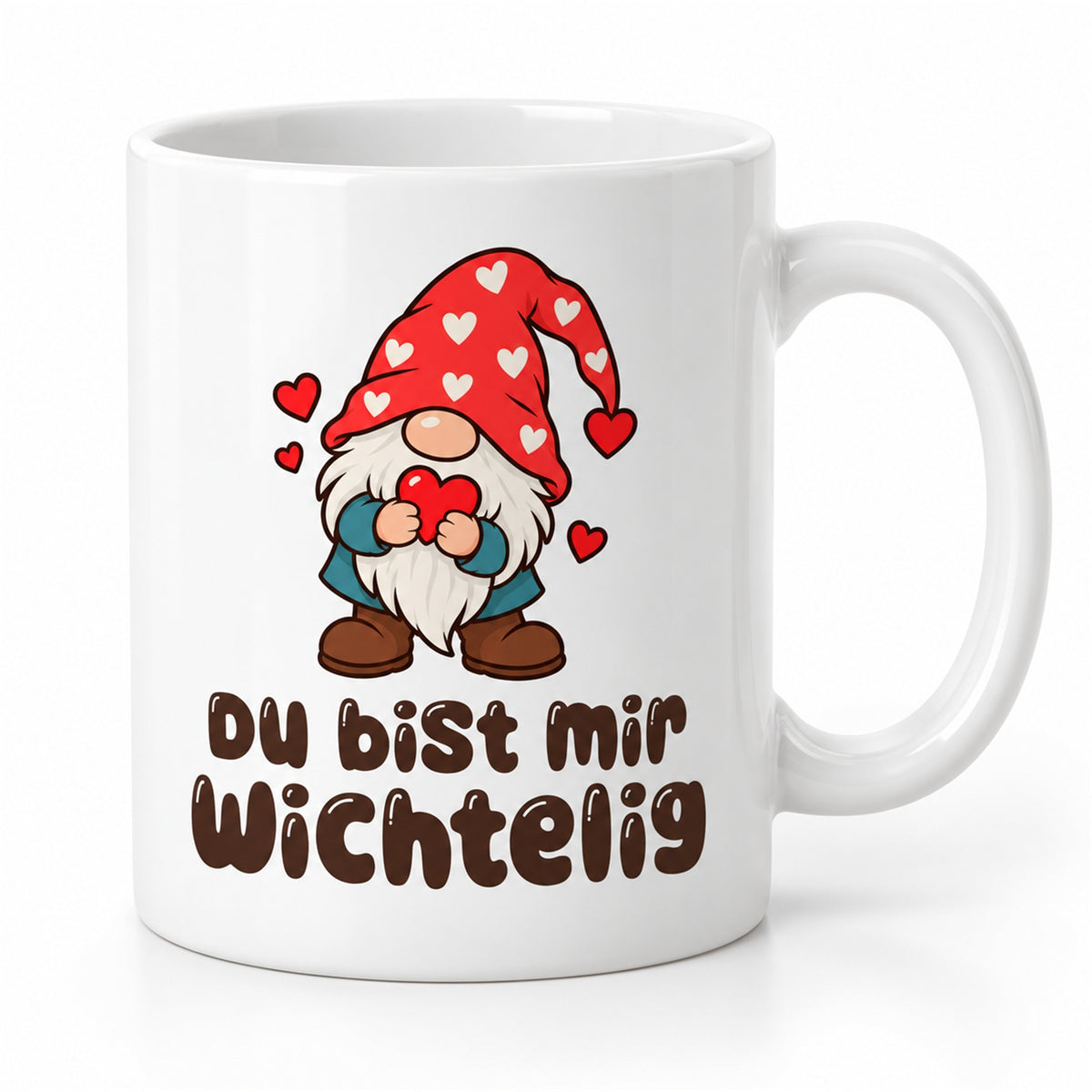 Weiße Wichteltasse mit dem Spruch „Du bist mir wichtelig“ – Ansicht 1
