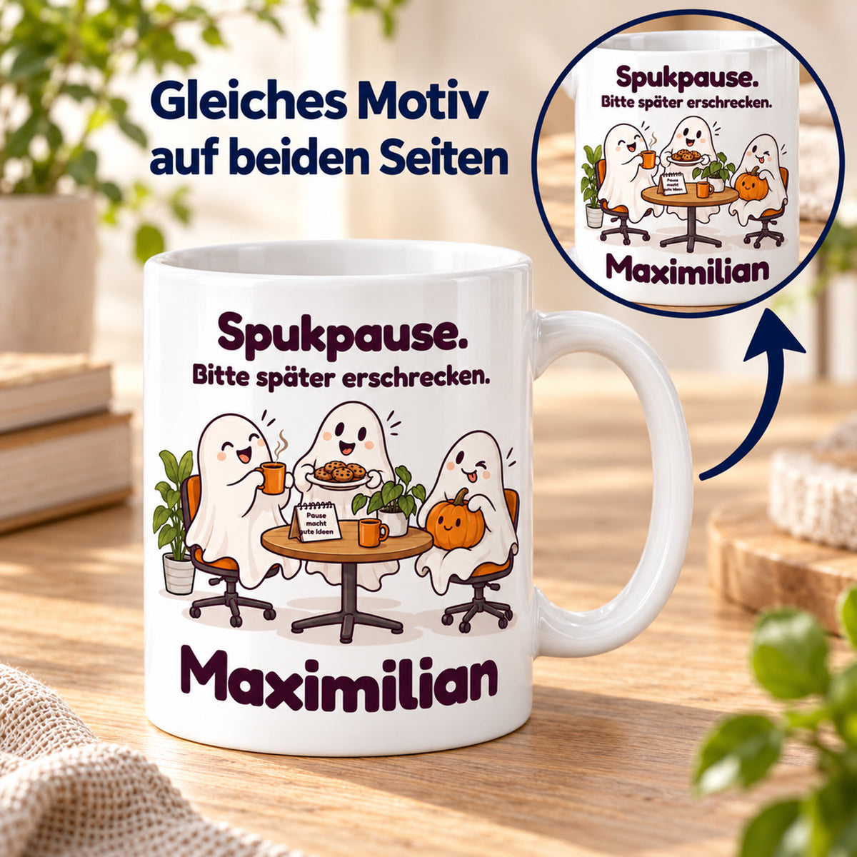 Geisterbuero-Tasse mit Wunschname - Motiv 1, Ansicht 6