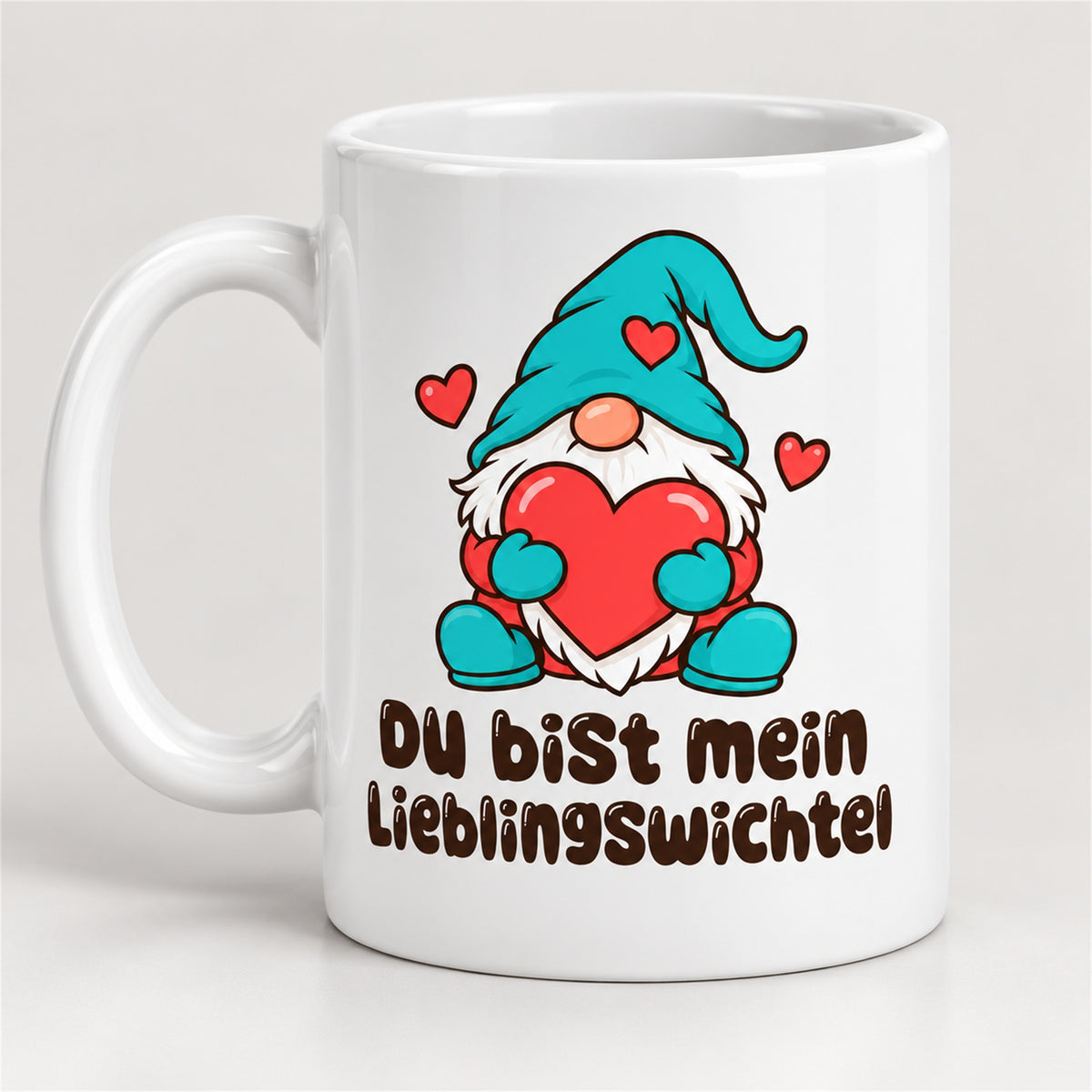Weiße Wichteltasse mit dem Spruch „Du bist mein Lieblingswichtel“ – Ansicht 2