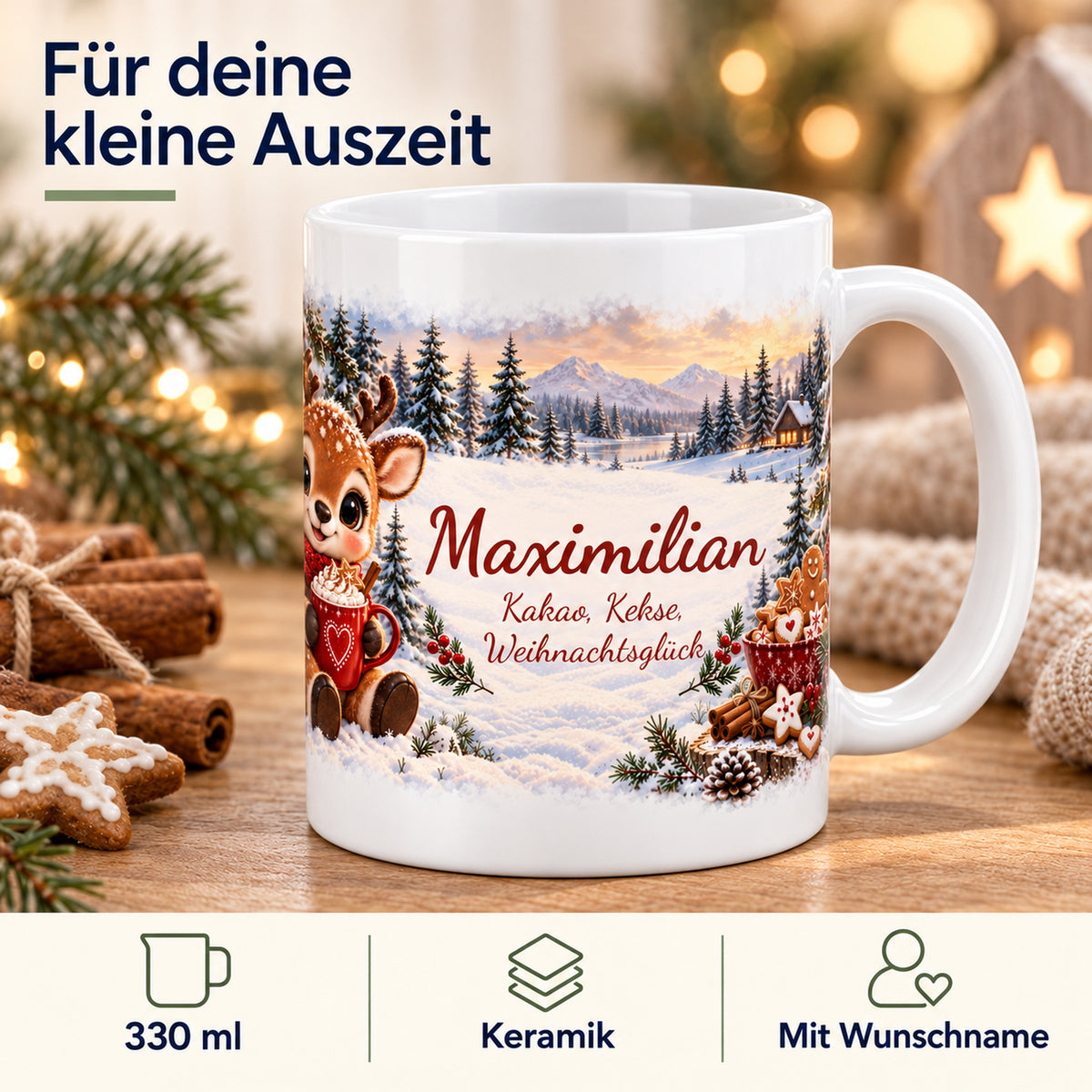 Weihnachtstasse Rentier mit Namen – Keramik, 330 ml – 04-features-and-detail