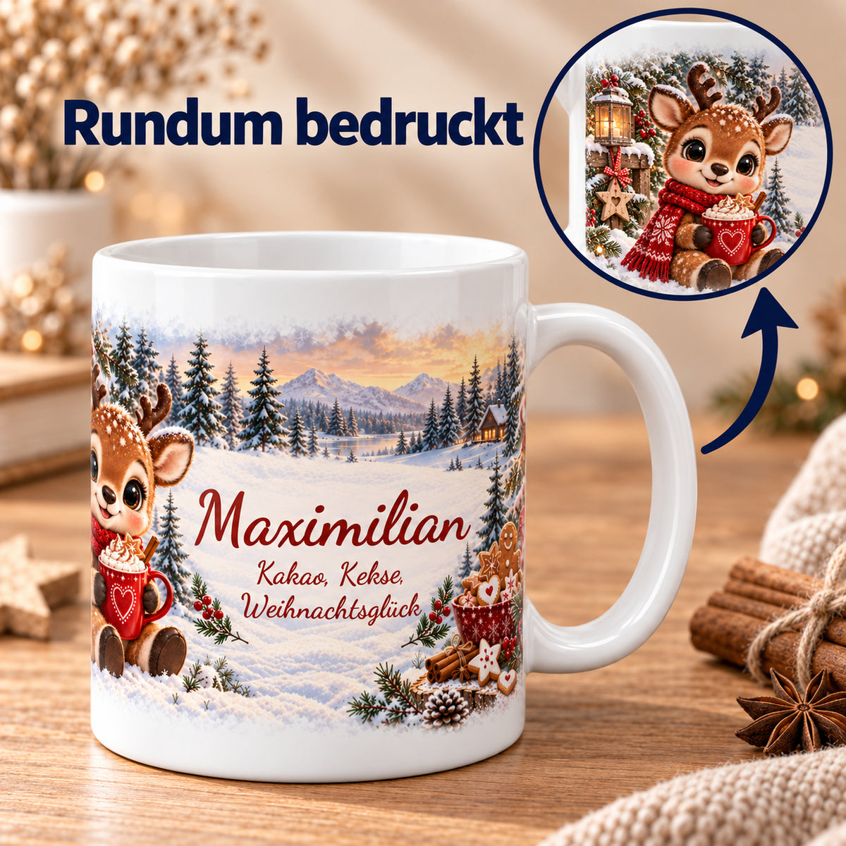 Weihnachtstasse Rentier mit Namen – Keramik, 330 ml – 06-two-views