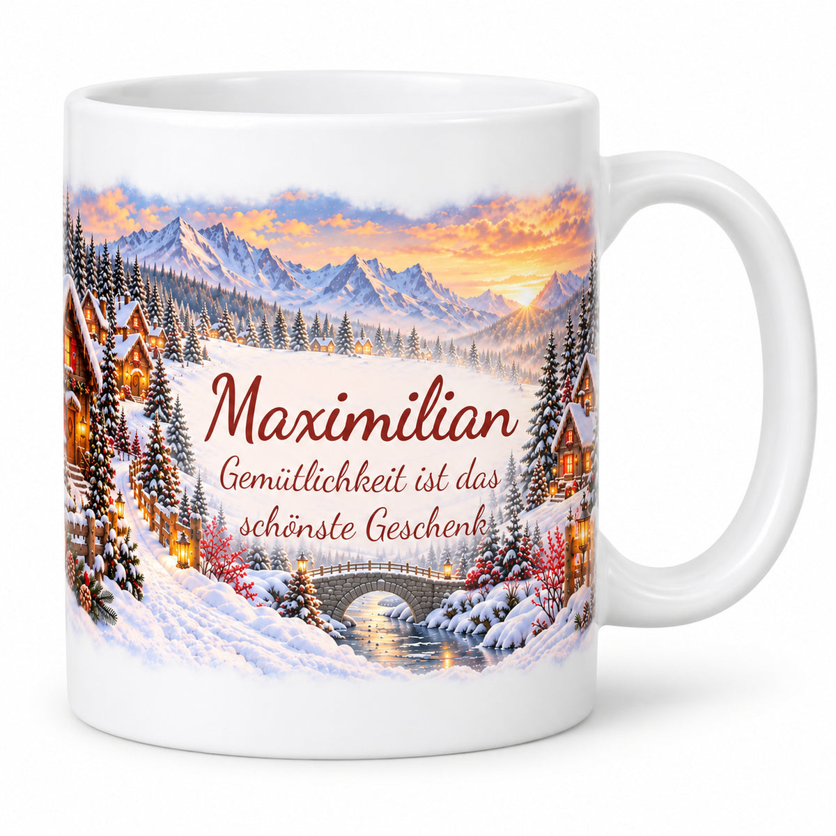Weihnachtstasse Weihnachtsdorf mit Namen – Keramik, 330 ml – 01-hero