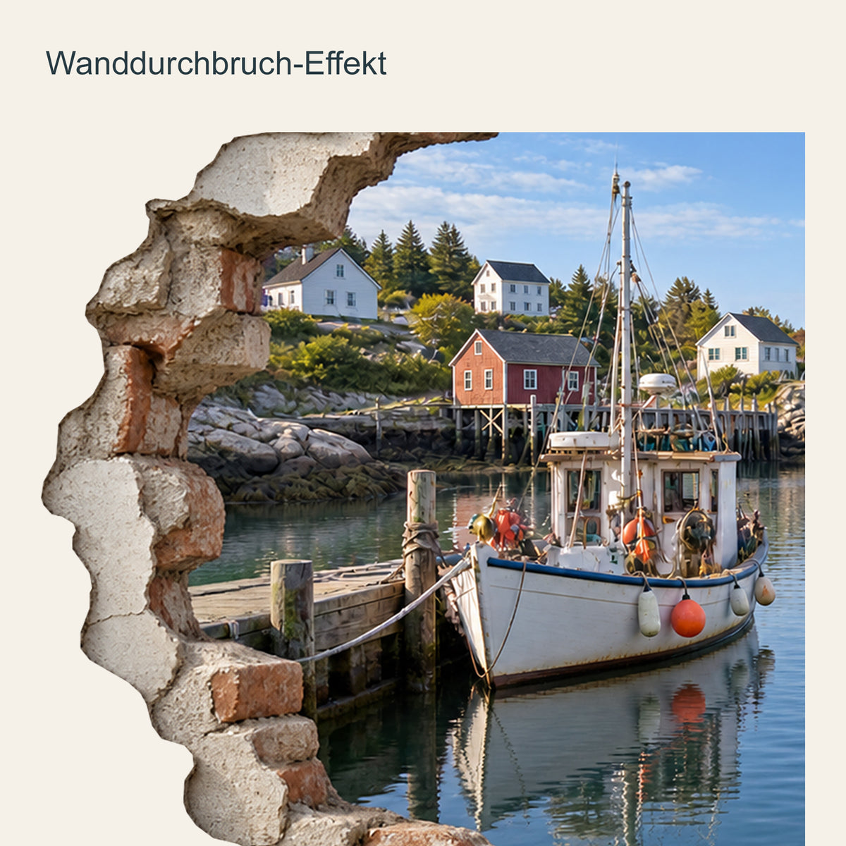 Wandtattoo Fischereihafen mit Wanddurchbruch-Effekt – Ansicht 4