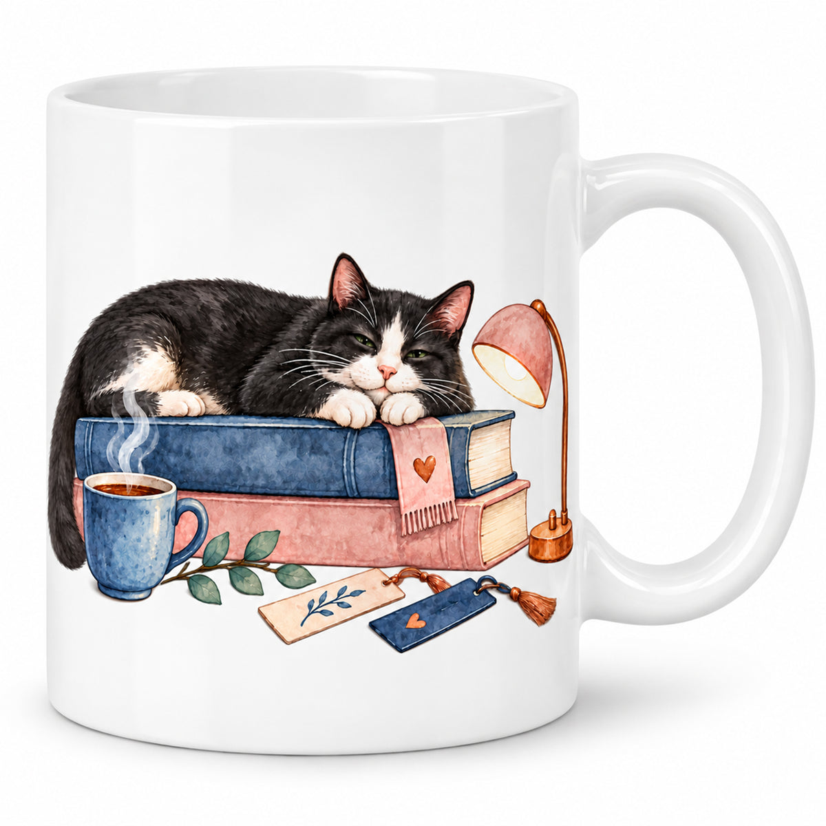 Lesetasse mit Name – Leseauszeit, Katze & Bücher, 330 ml – Bild 1