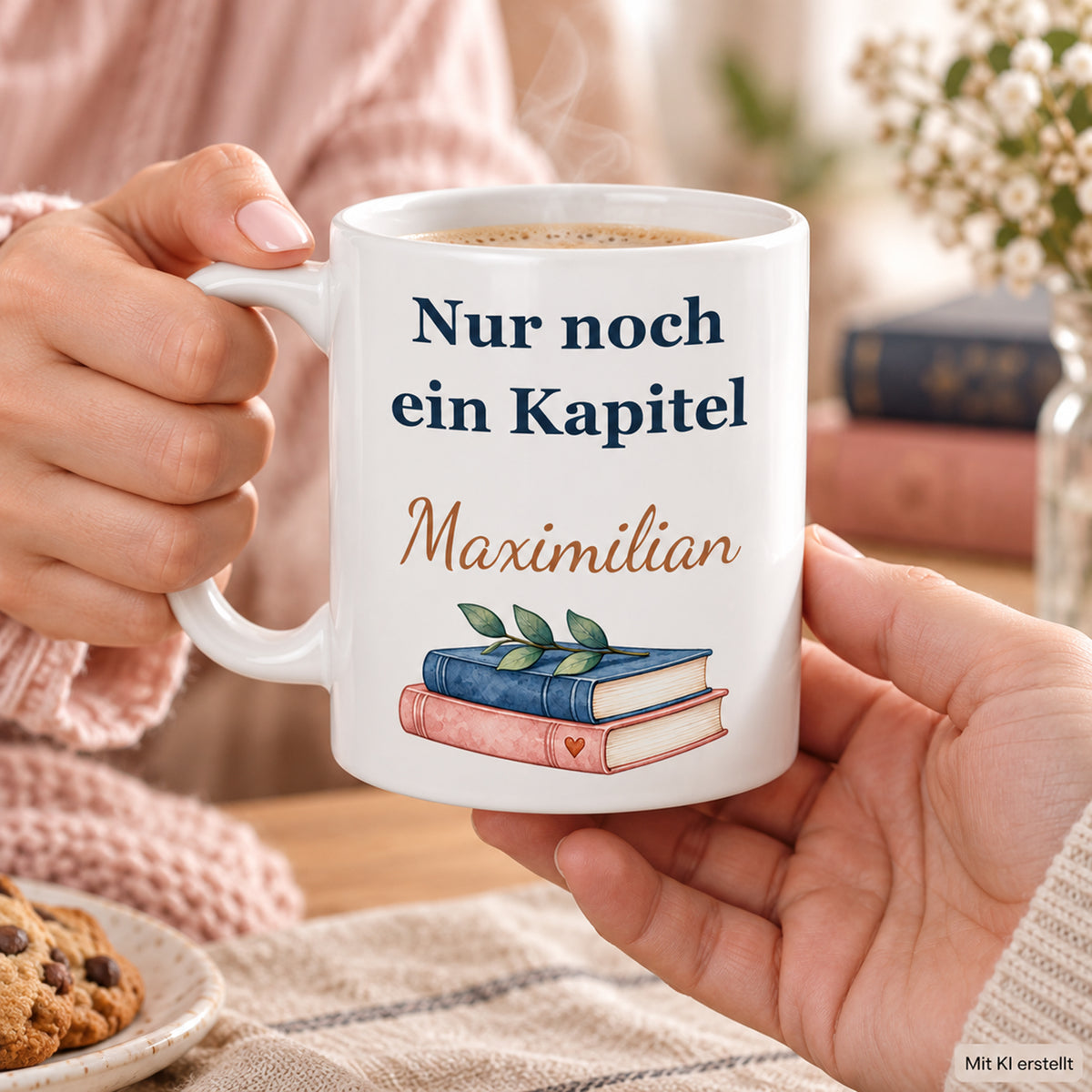 Lesetasse mit Name – Leseauszeit, Katze & Bücher, 330 ml – Bild 7