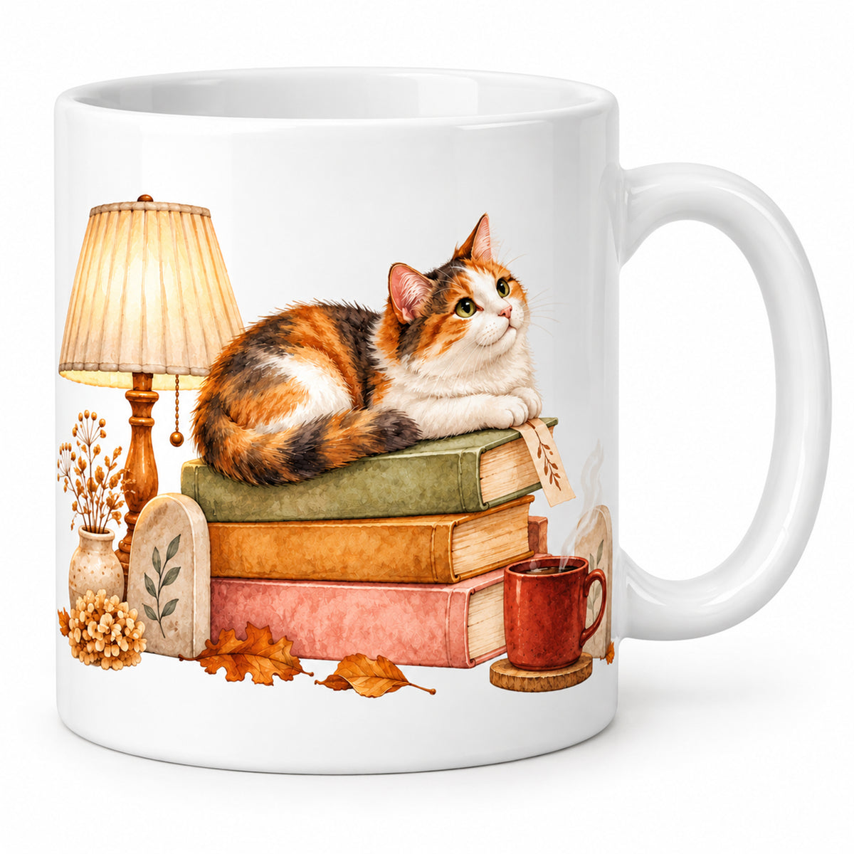 Lesetasse mit Name – Gemütlicher Bücherabend, Katze & Bücher, 330 ml – Bild 1