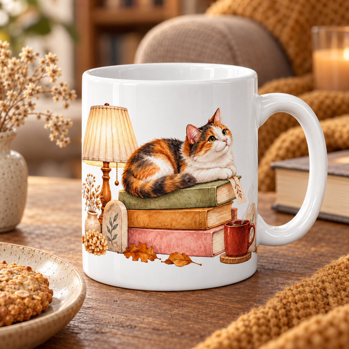 Lesetasse mit Name – Gemütlicher Bücherabend, Katze & Bücher, 330 ml – Bild 3