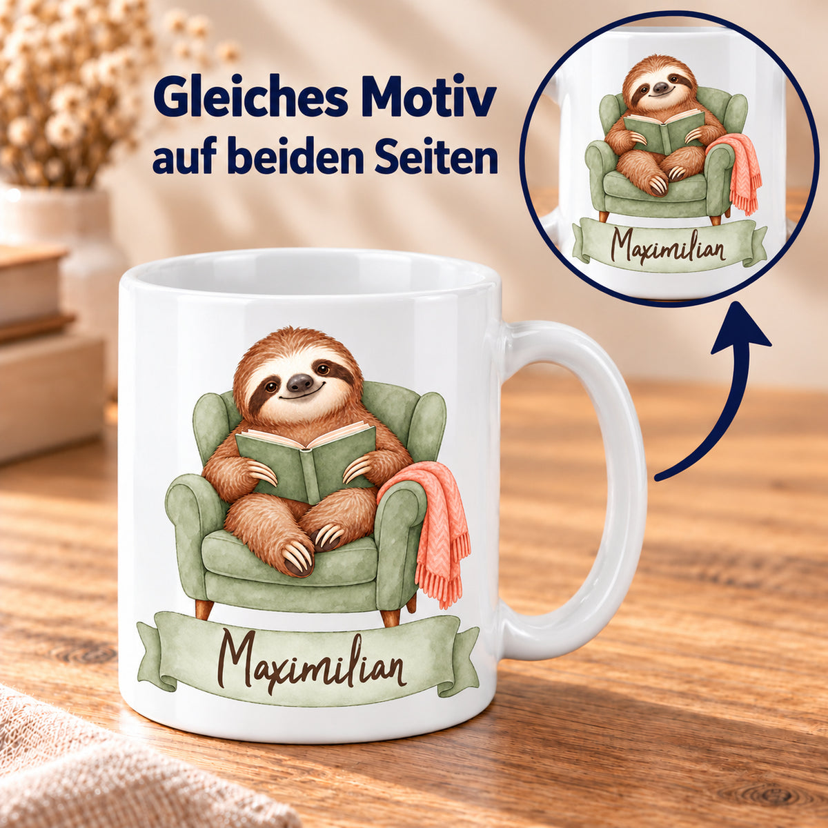 Faultier-Tasse Lesepause – Beidseitiger Druck