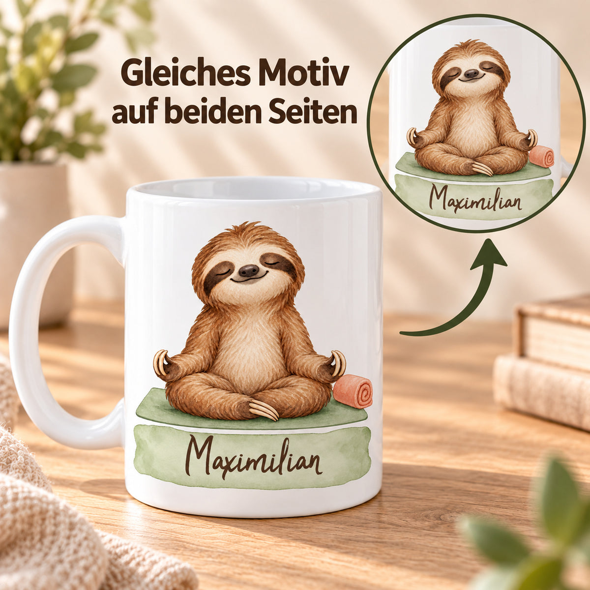Faultier-Tasse Yoga-Auszeit – Beidseitiger Druck