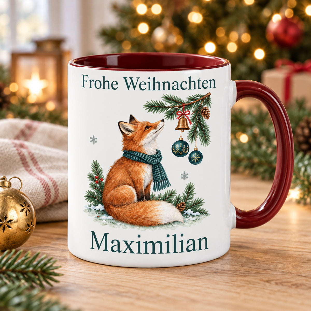 Fuchs – Weihnachtsszene der personalisierten Weihnachtstasse