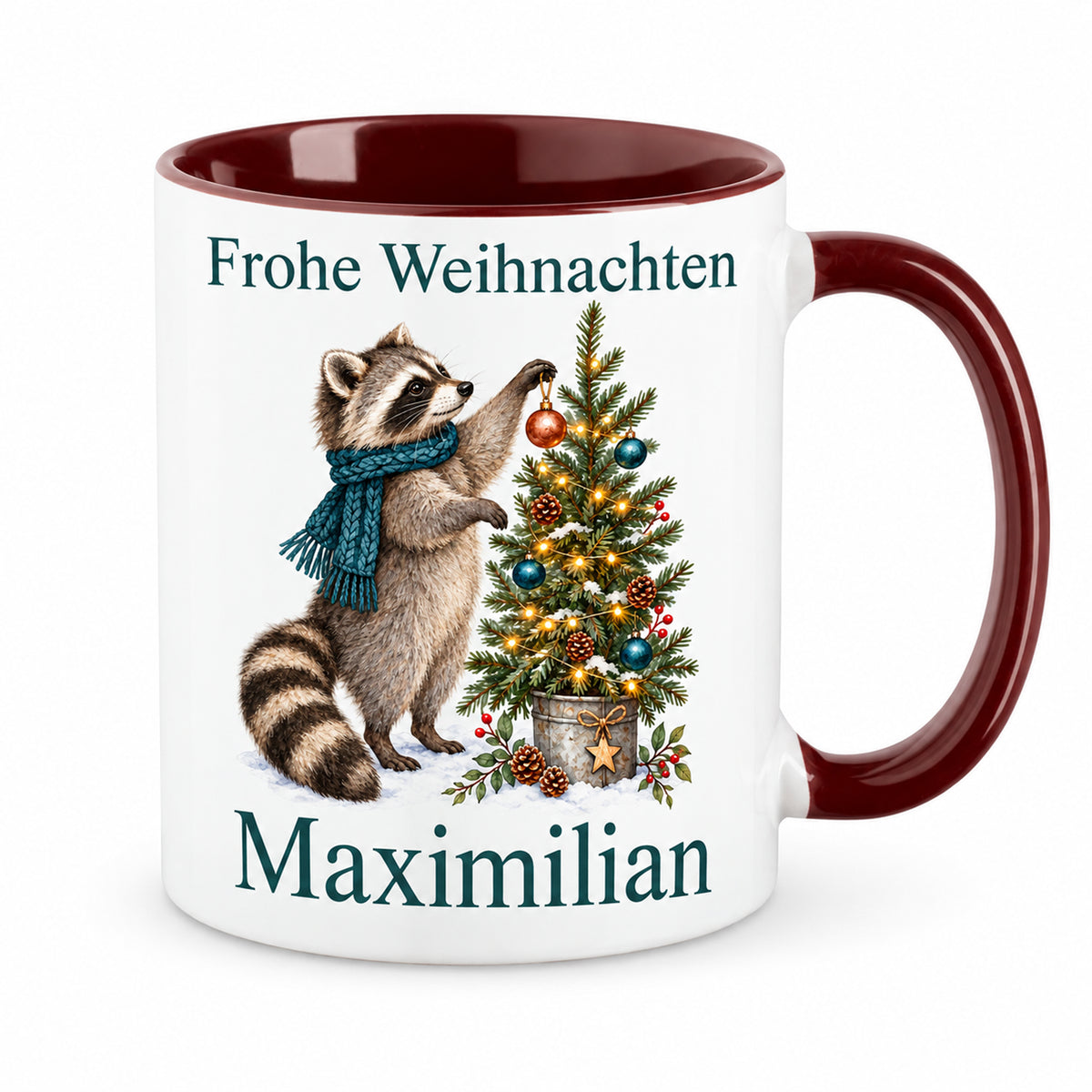 Waschbär – Hauptbild der personalisierten Weihnachtstasse