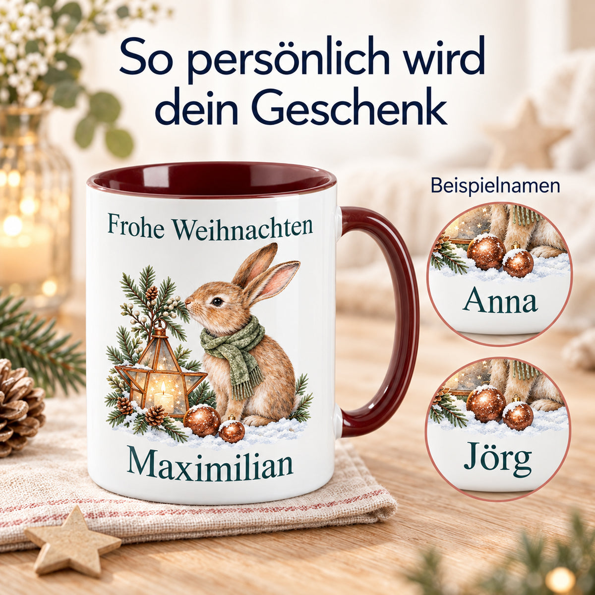 Hase – Personalisierung der personalisierten Weihnachtstasse