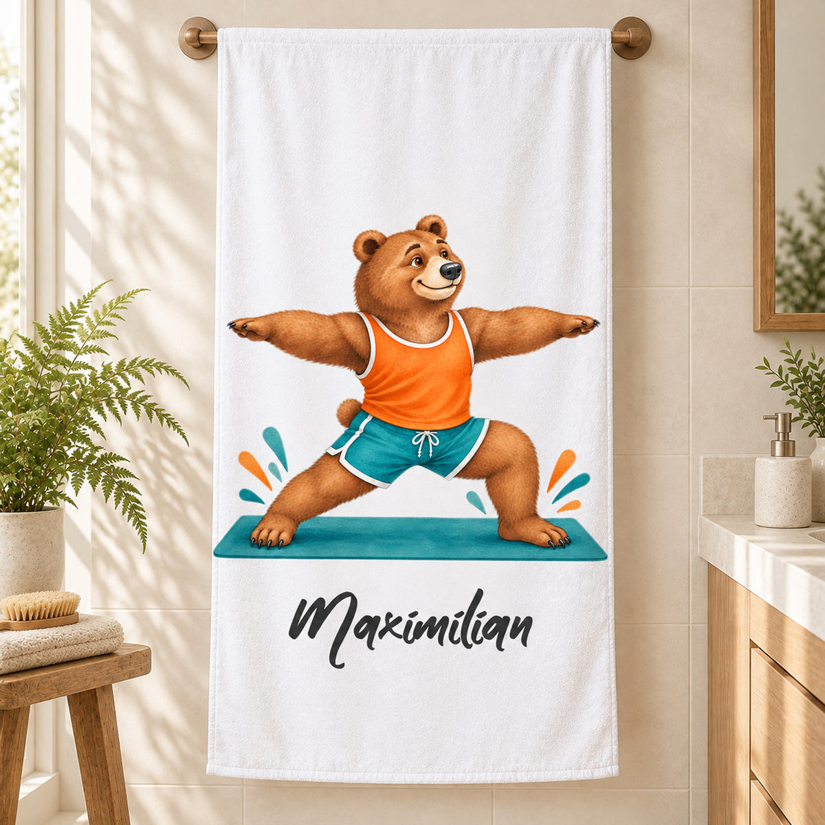 Personalisiertes Handtuch mit Yoga-Bär und Wunschname – Ansicht 8