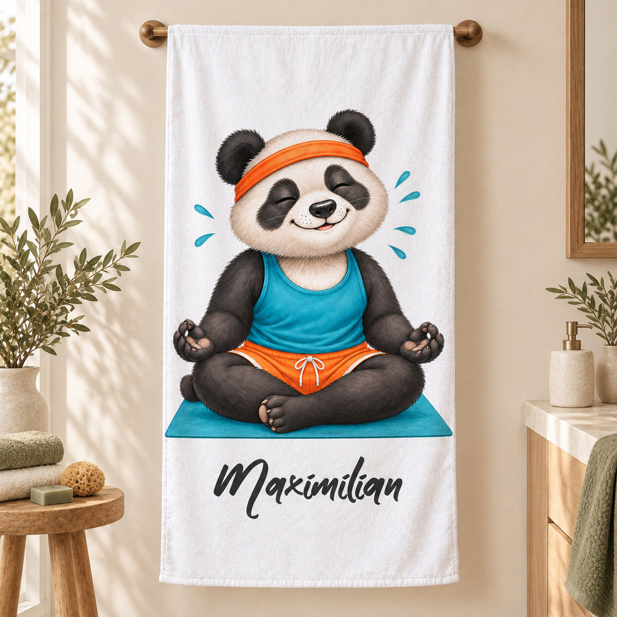 Personalisiertes Handtuch mit Yoga-Panda und Wunschname – Ansicht 8