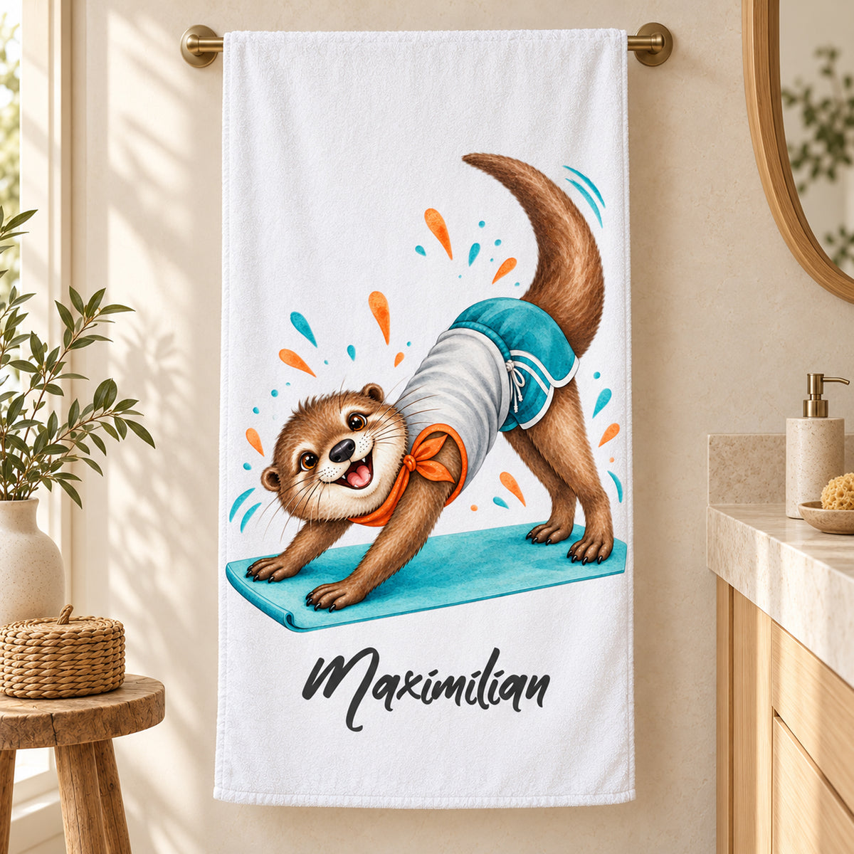 Personalisiertes Handtuch mit Yoga-Otter und Wunschname – Ansicht 8