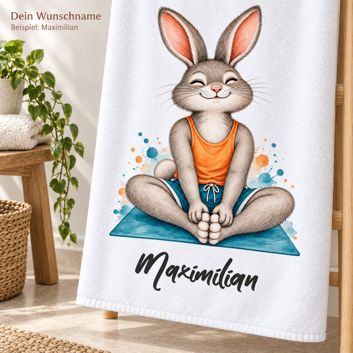 Personalisiertes Handtuch mit Yoga-Hase und Wunschname – Ansicht 5