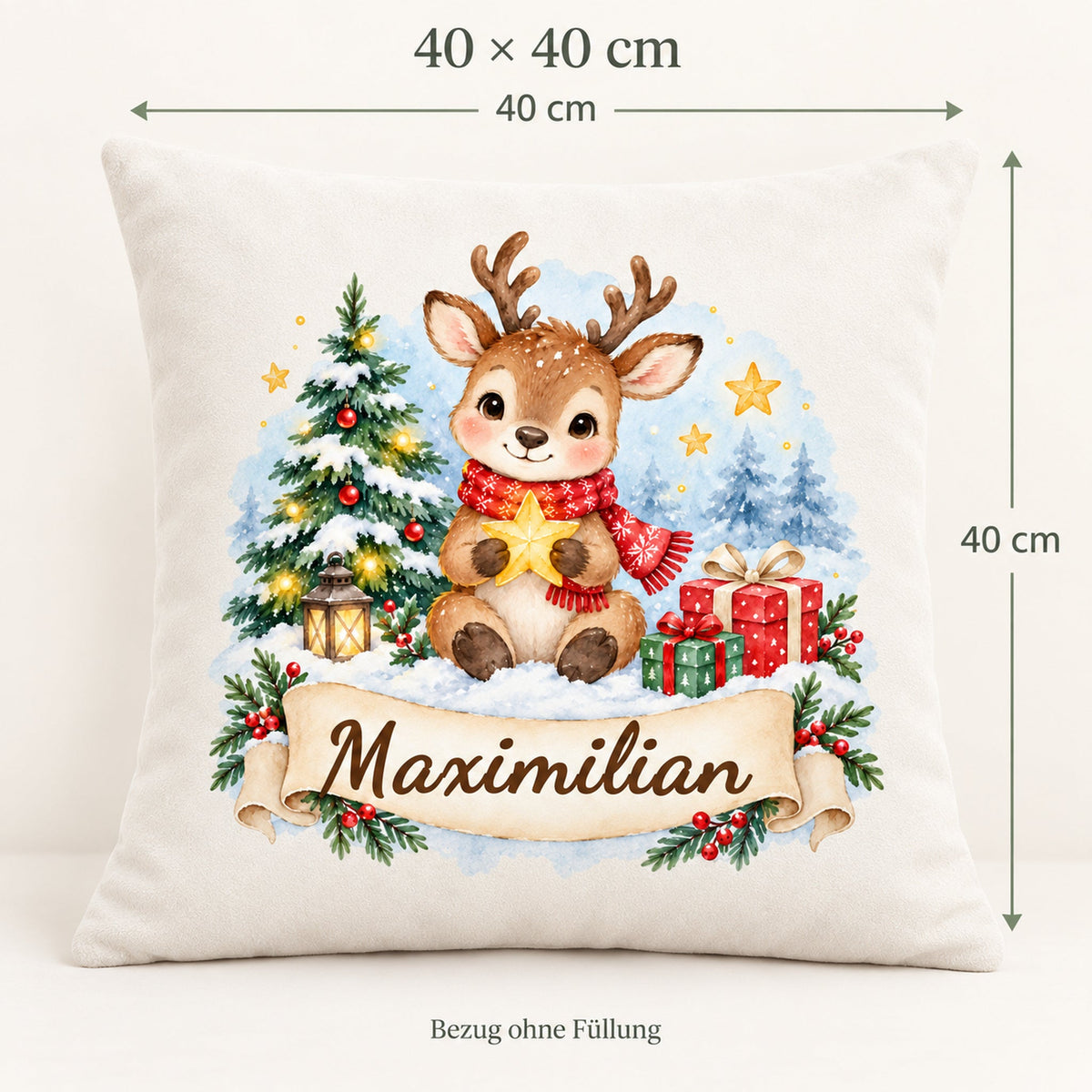 Weihnachts-Kissenbezug Rentier mit Wunschname – Größe