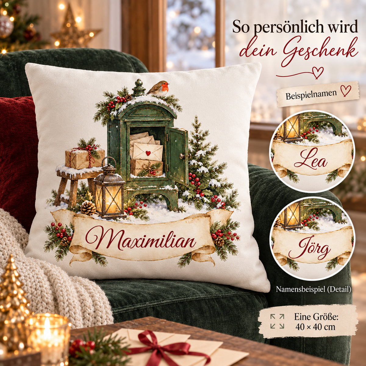 Personalisierter Weihnachtskissenbezug Weihnachtspost mit Beispielname Maximilian – Namensbeispiele