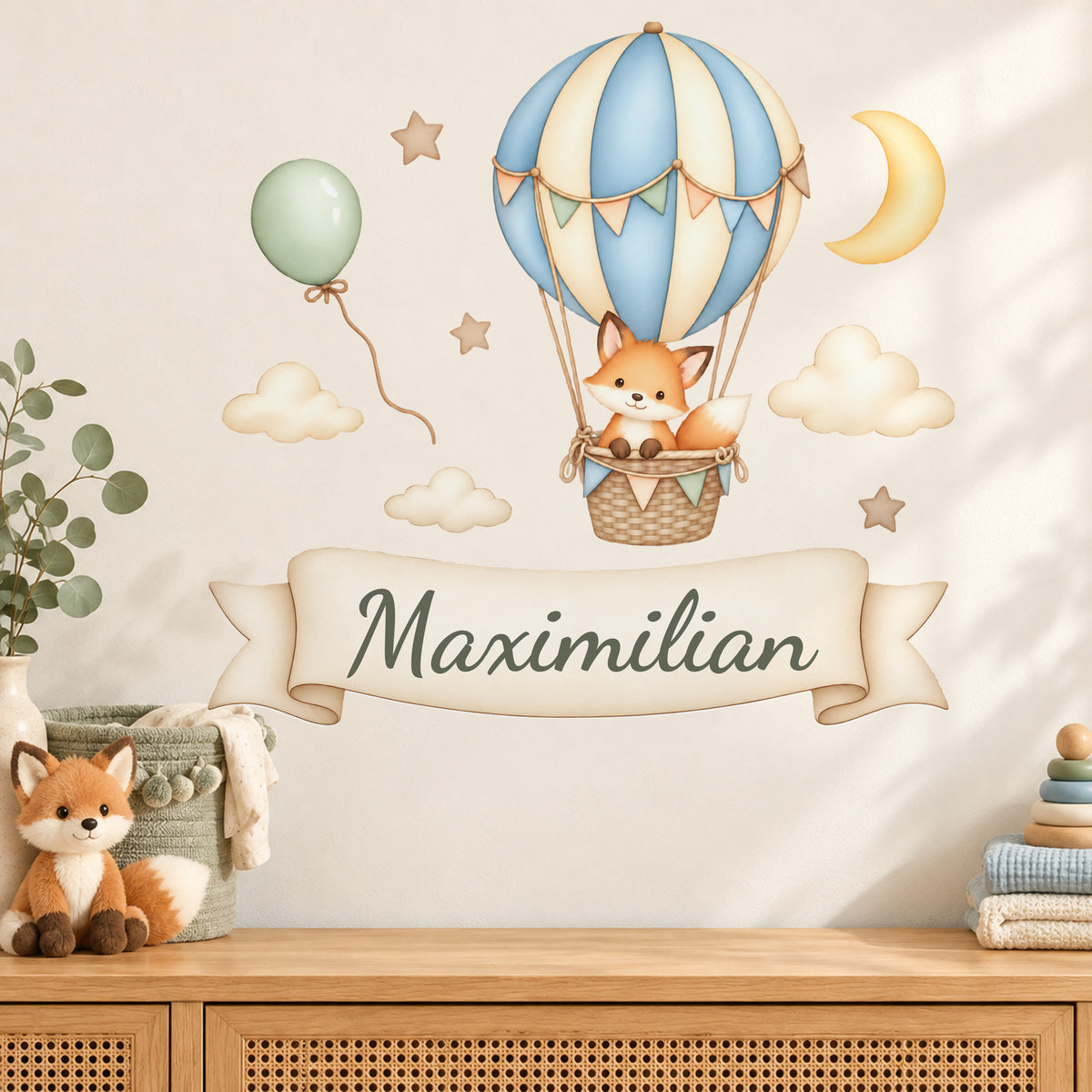 Wandtattoo Fuchs mit Namen im Banner - Babyzimmer an der Wand