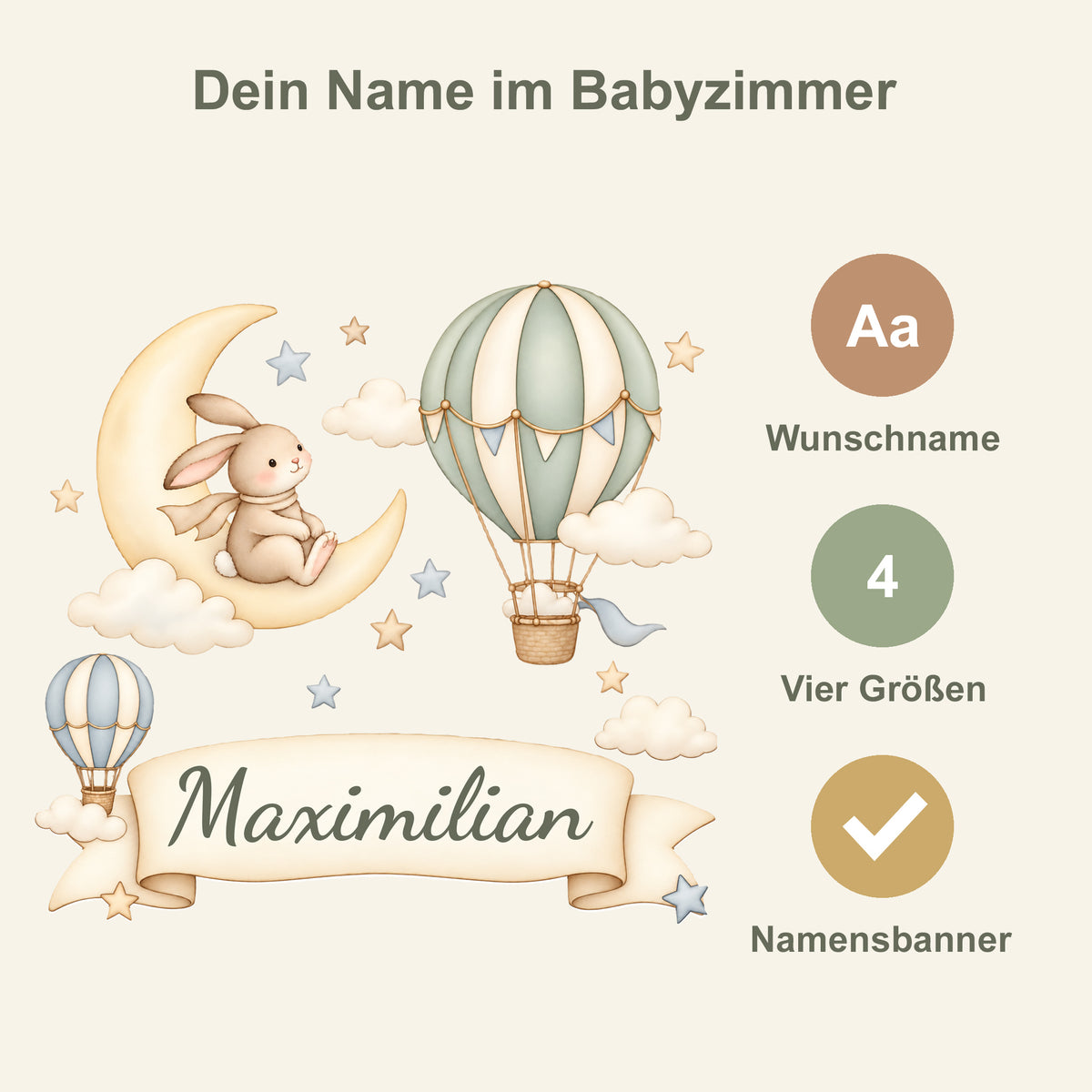 Wandtattoo Hase mit Namen im Banner - Personalisierung