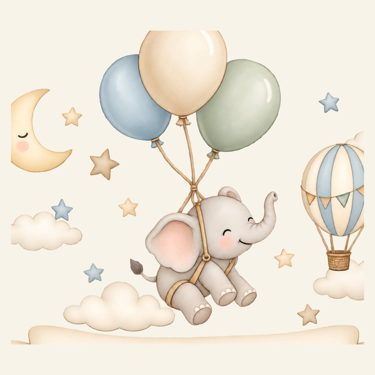 Wandtattoo Elefant mit Namen im Banner - Motivdetail