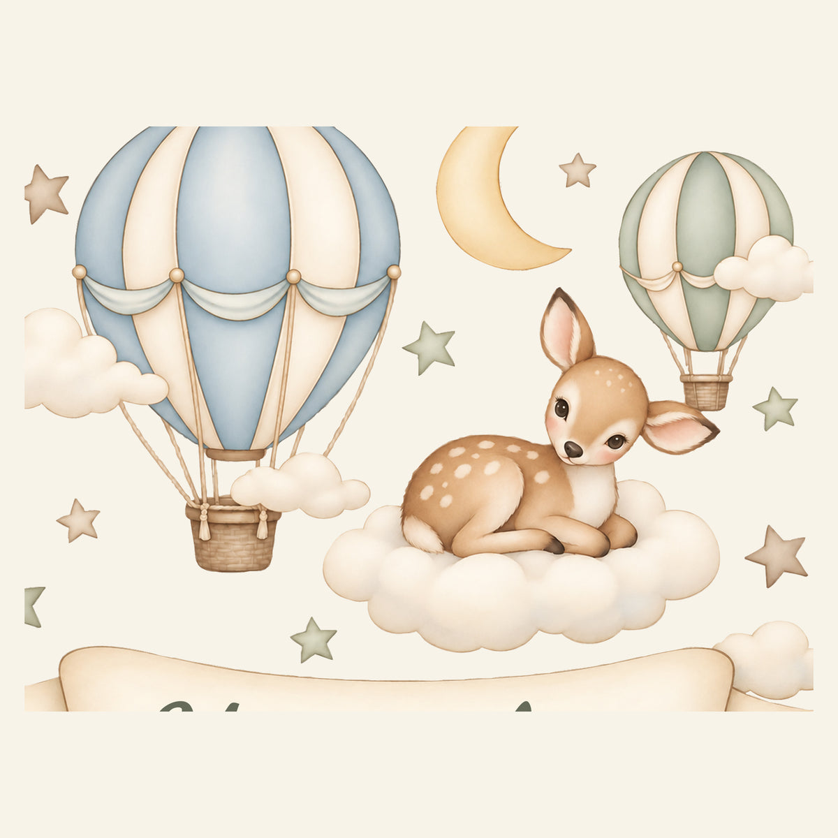 Wandtattoo Rehkitz mit Namen im Banner - Motivdetail