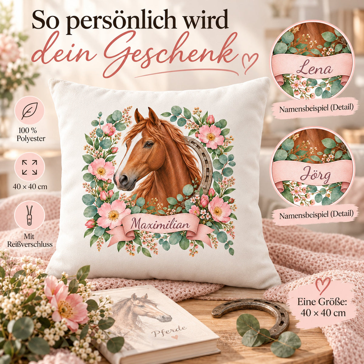 Pferde-Kissenbezug Wildrosen – Bild 5