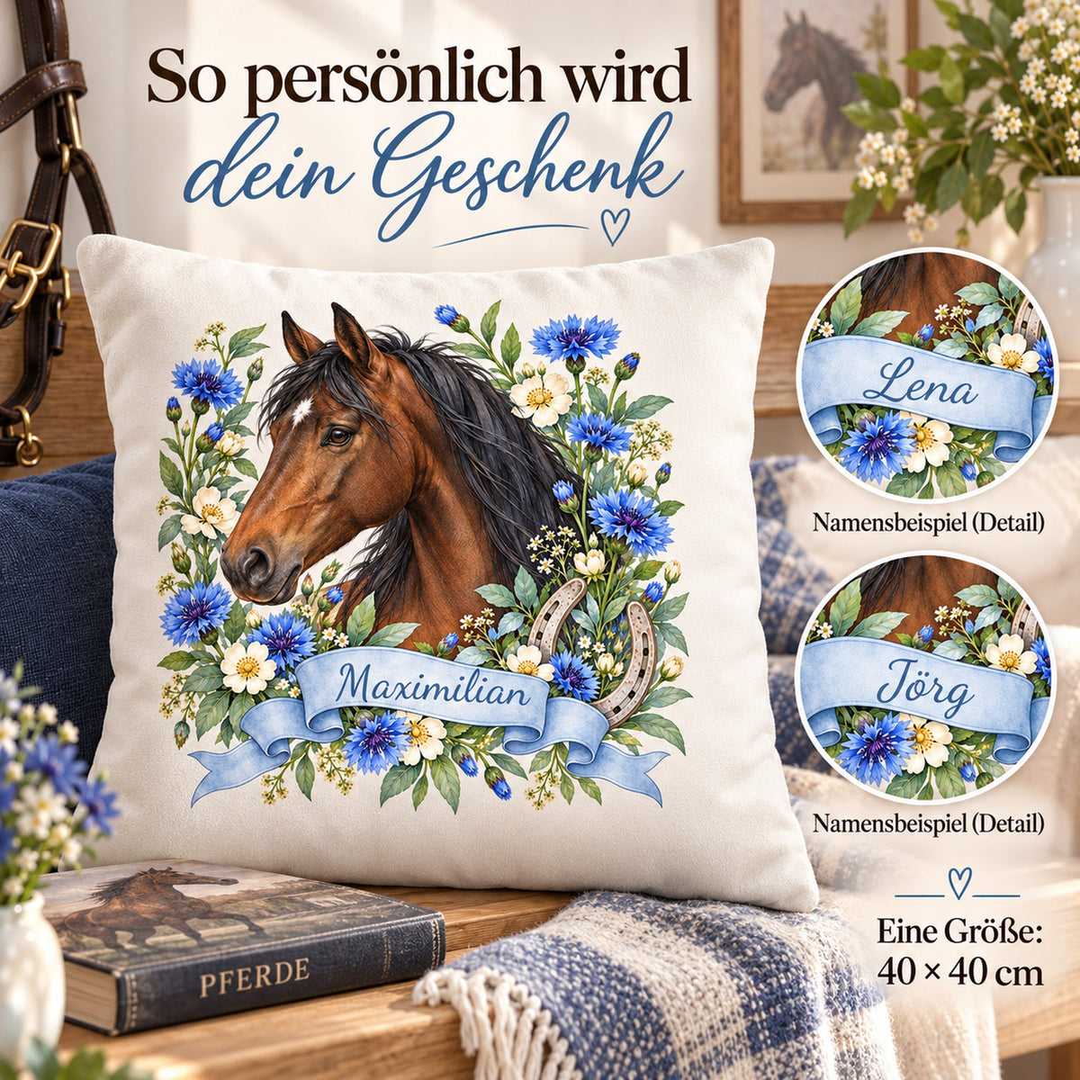 Pferde-Kissenbezug Kornblumen – Bild 5